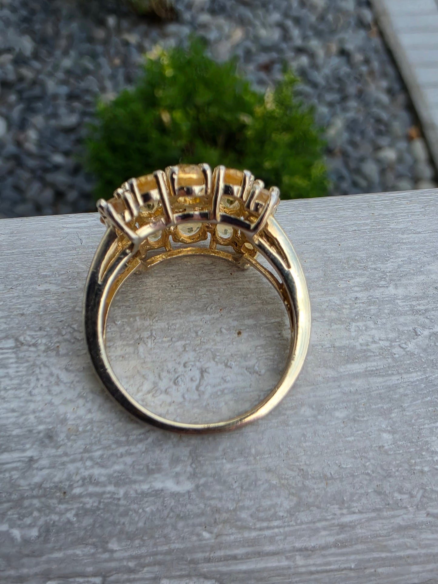 925 Sterling Silver Gold Vermeil Natural Citrine Ladies Cluster Ring