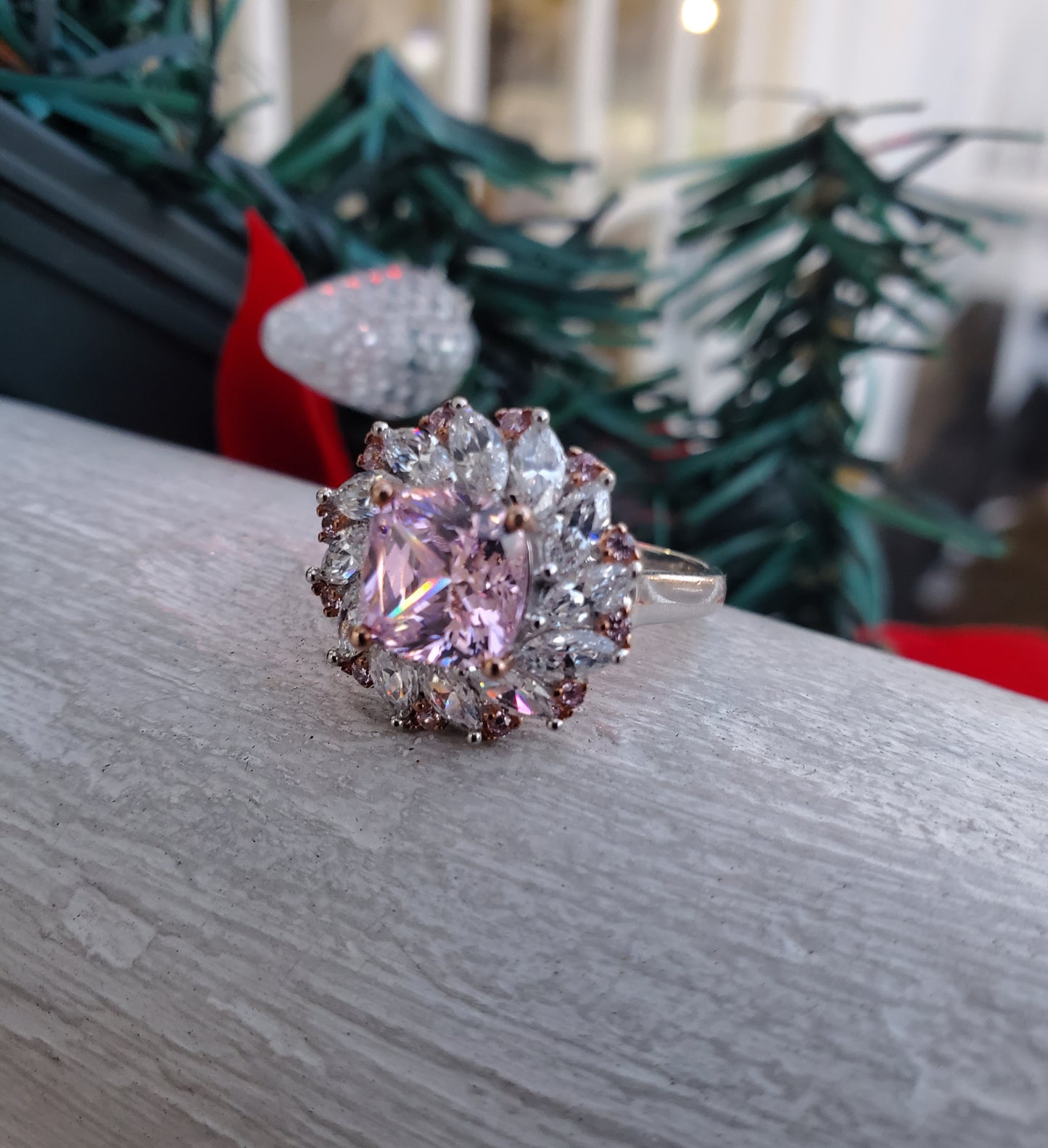 925 Sterling Silver "Aphrodite's Wreath Pink & Clear Zirconia CZ Statement Ring