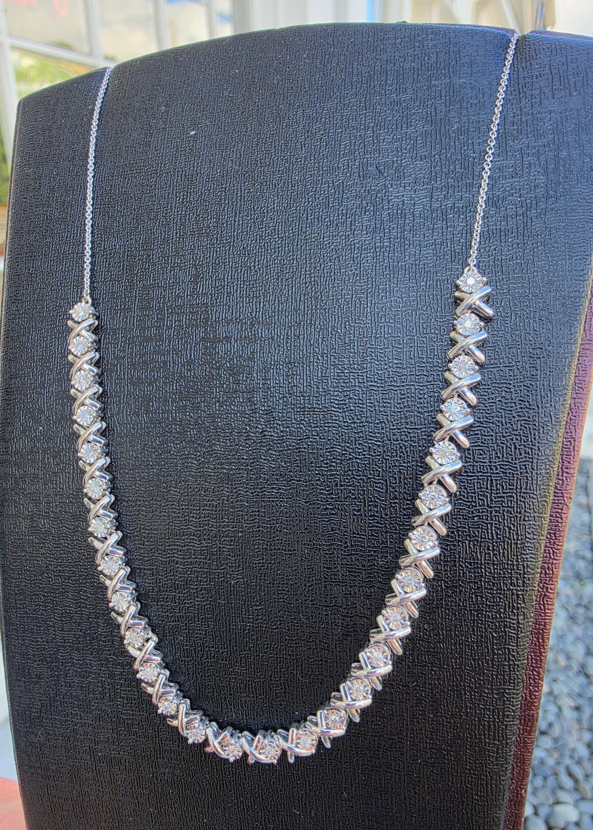 925 Sterling Silver XOXO Hugs & Kisses Natural Diamond Tennis Chain Necklace