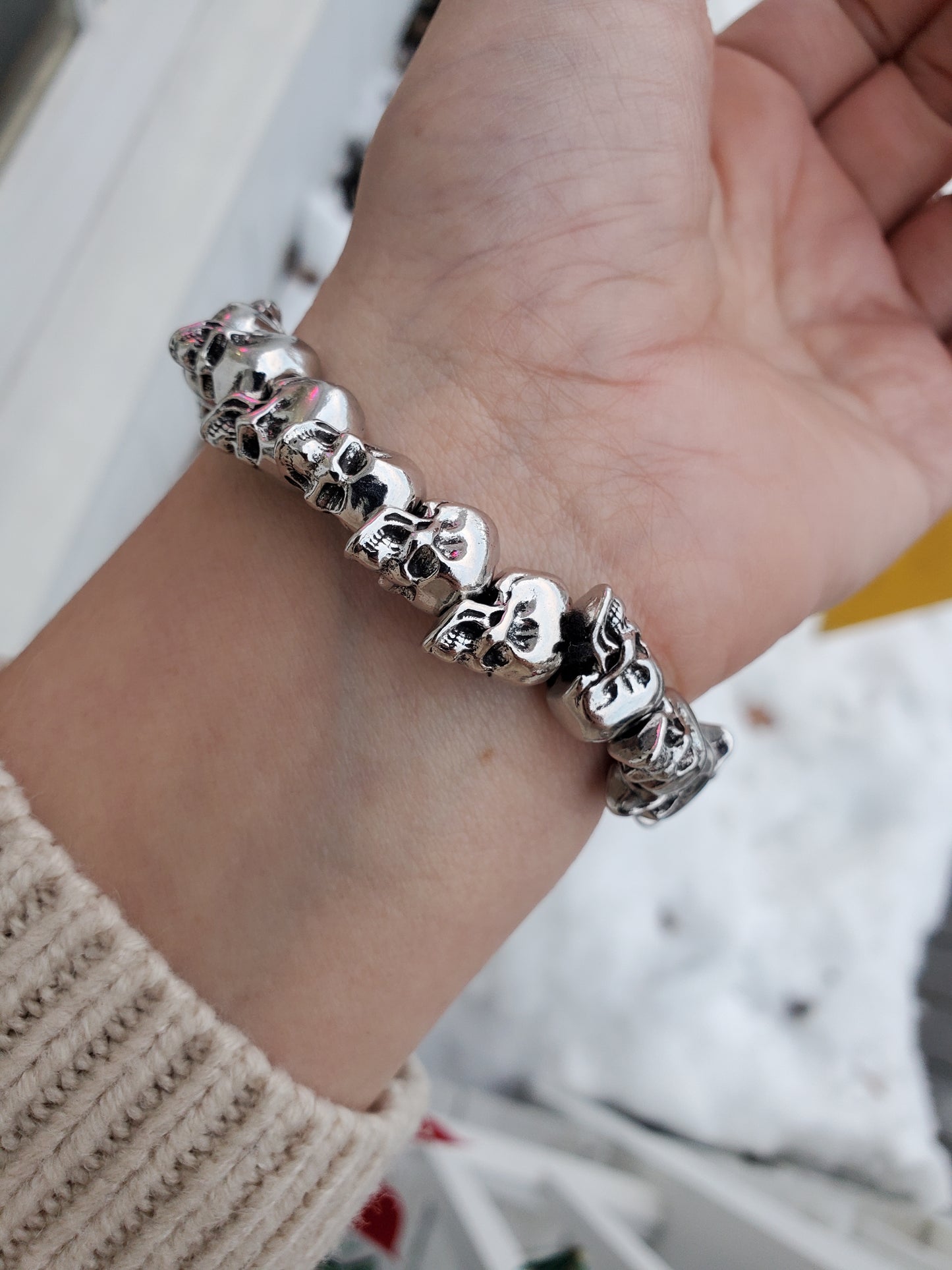 Stainless Steel Adjustable Stretch Unisex Skull Head Bracelet