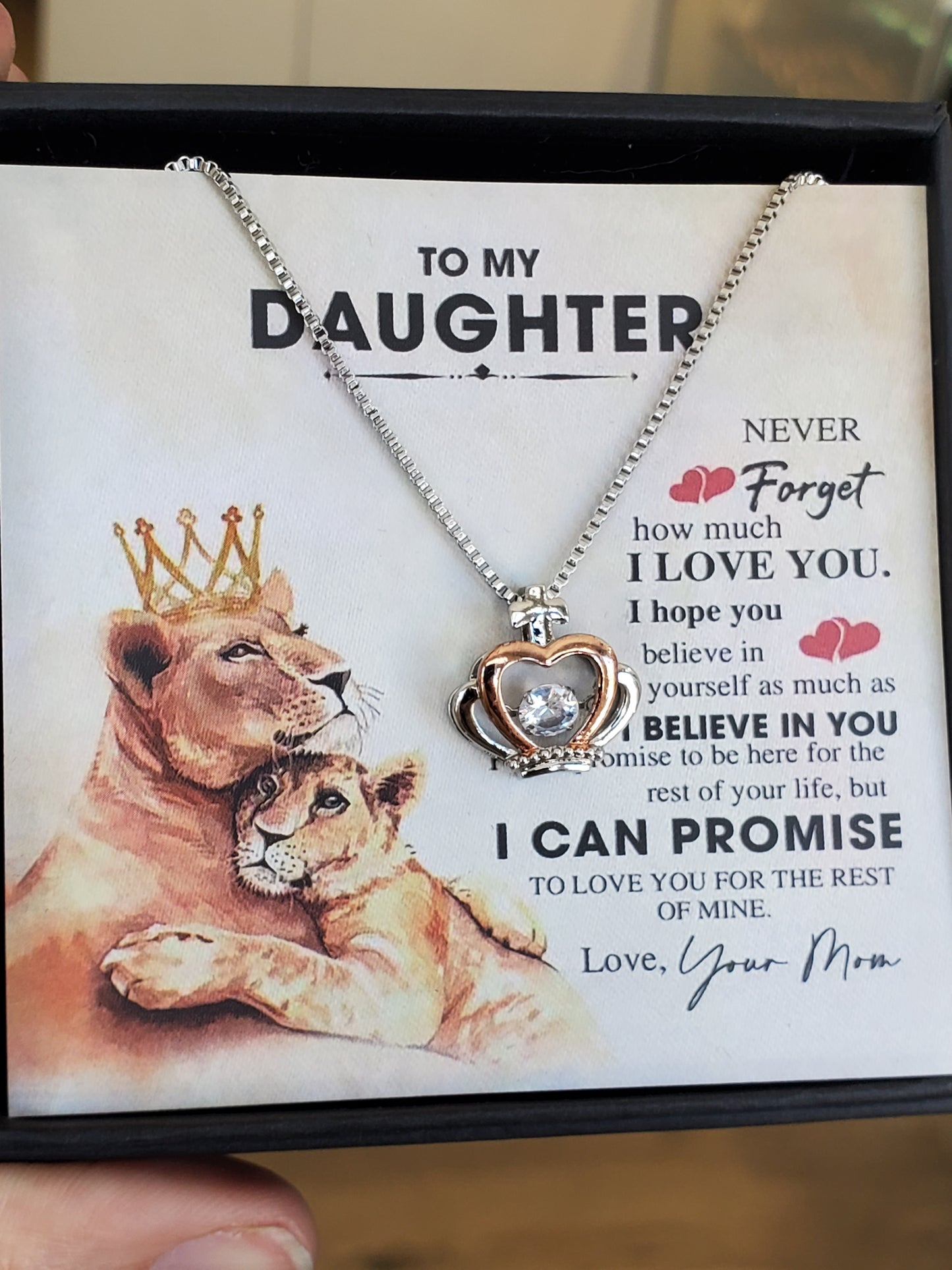 Stainless Steel To My Daughter Crown Tiara Floating Zirconia CZ Necklace