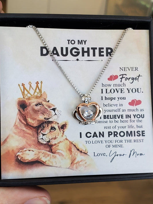 Stainless Steel To My Daughter Crown Tiara Floating Zirconia CZ Necklace