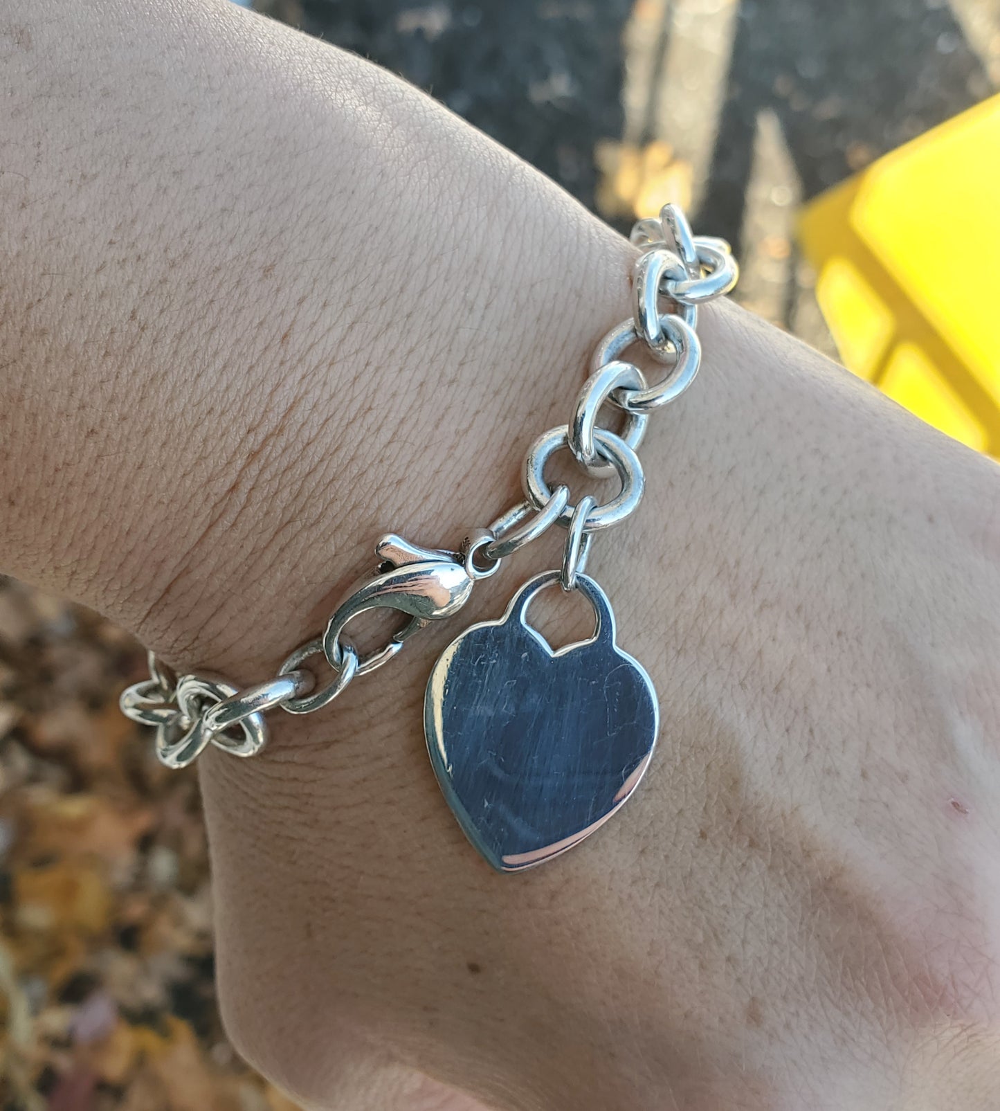 925 Sterling Silver Tiffany & Co. dangle heart tag chain link bracelet