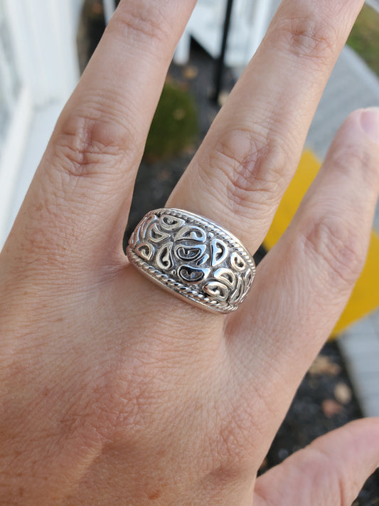 925 Sterling Silver Solid Decorative Wide Tapered Band Ring