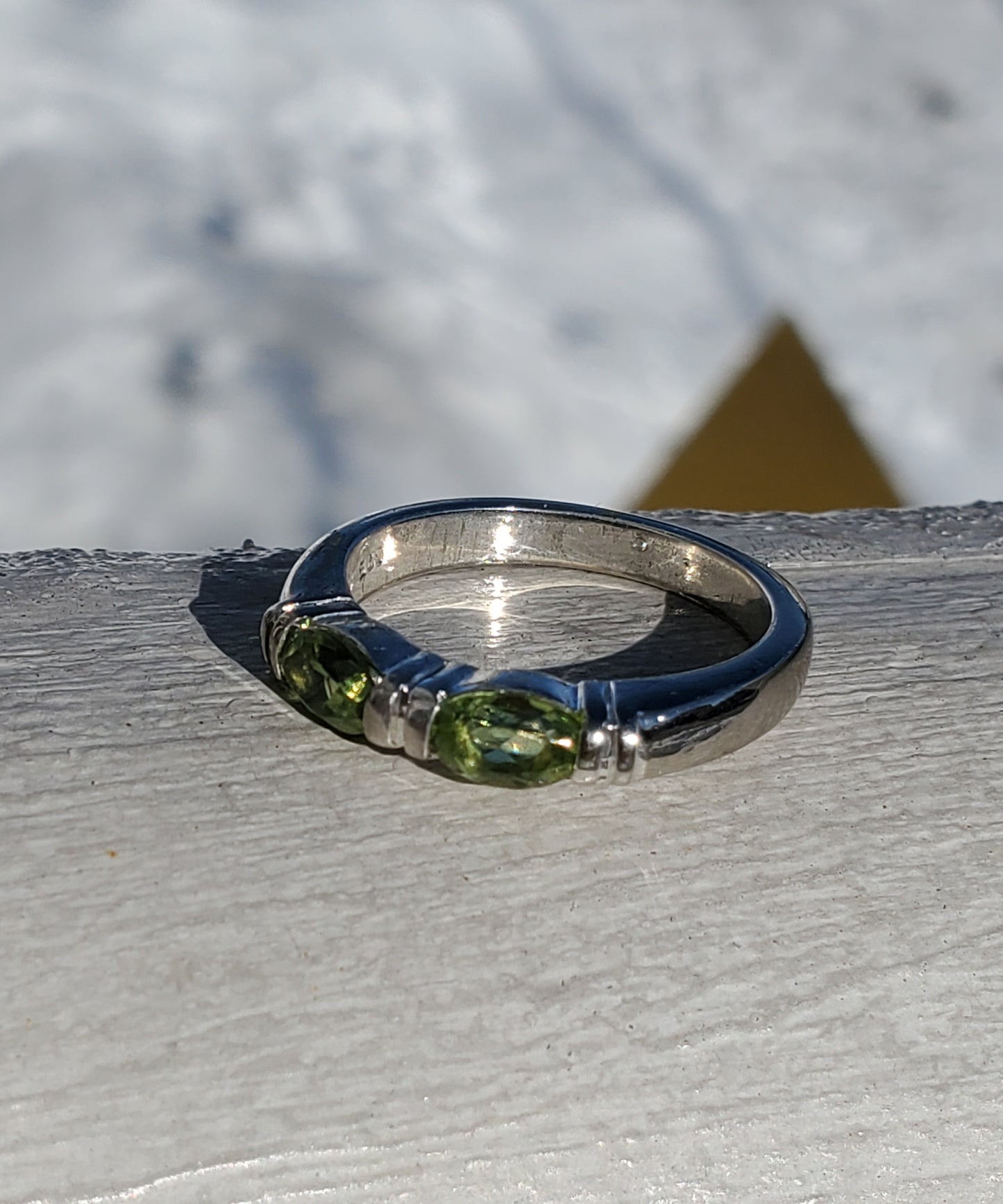 925 Sterling Silver Double Marquise Peridot Band Ring