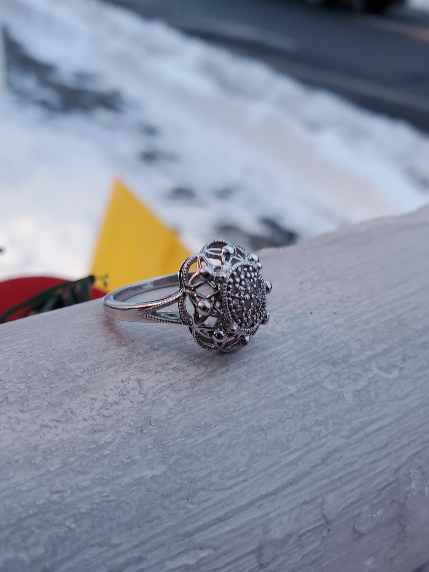 925 Sterling Silver Hidden Treasures Natural Diamond Pave Filagre Ring