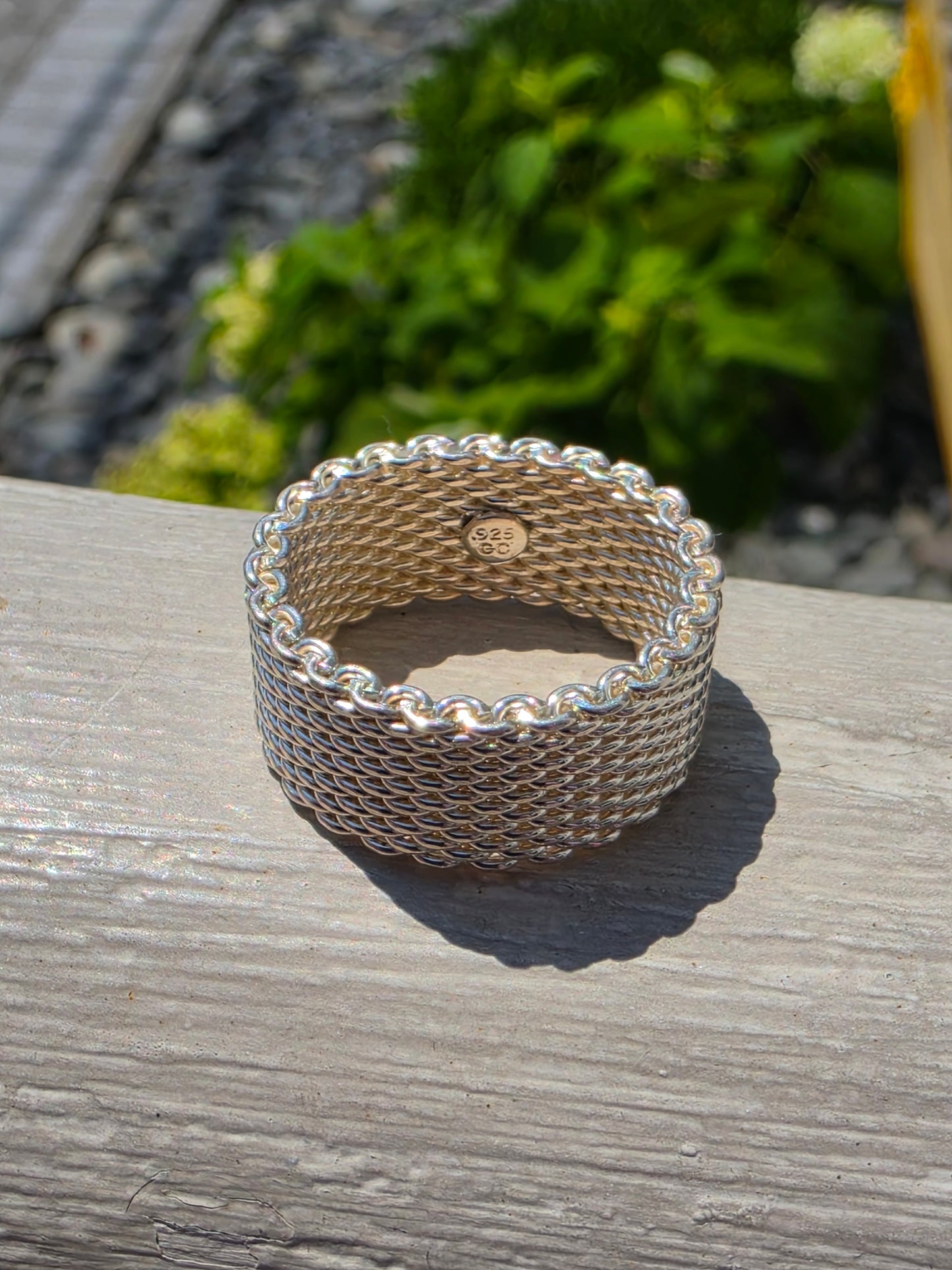 925 Sterling Silver Tiffany Style Sommerset Mesh Wide Band Ring