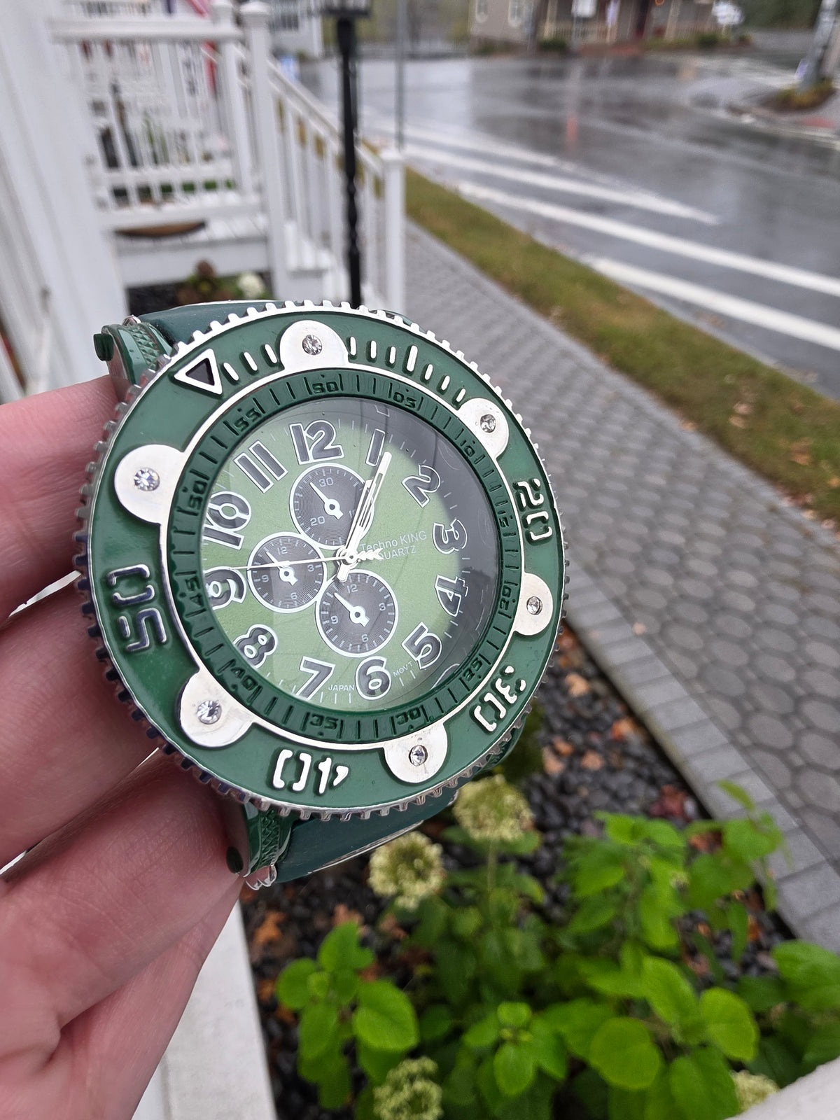 Mens Stainless Steel Techno King Green Rubber Band