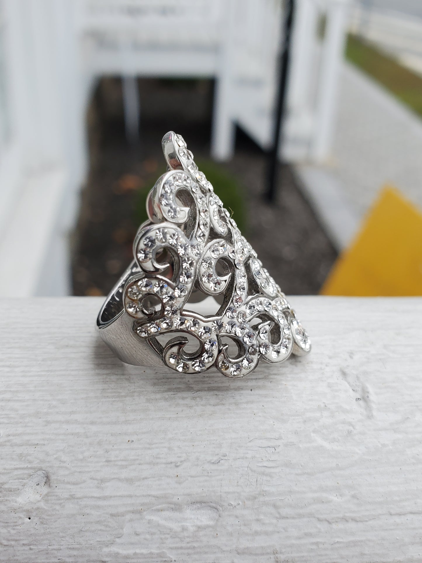 Stainless Steel Designer Milor Filagre Crystal Swirl Statement Ring