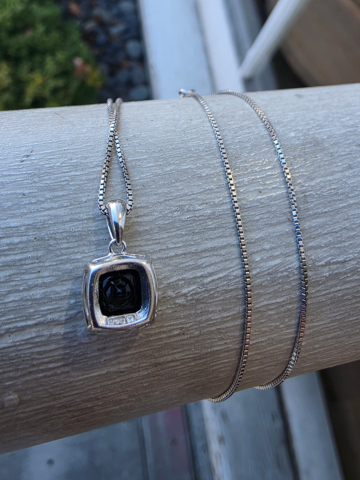 925 Sterling Silver Mini Albion Style Black Spinel & CZ Halo Necklace