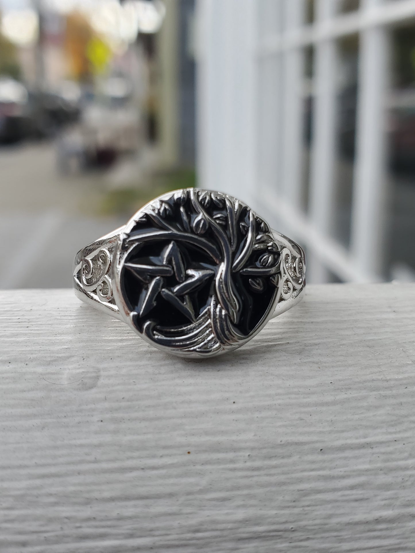 925 Sterling Silver Nature's Balance Wiccan Star Tree Ring