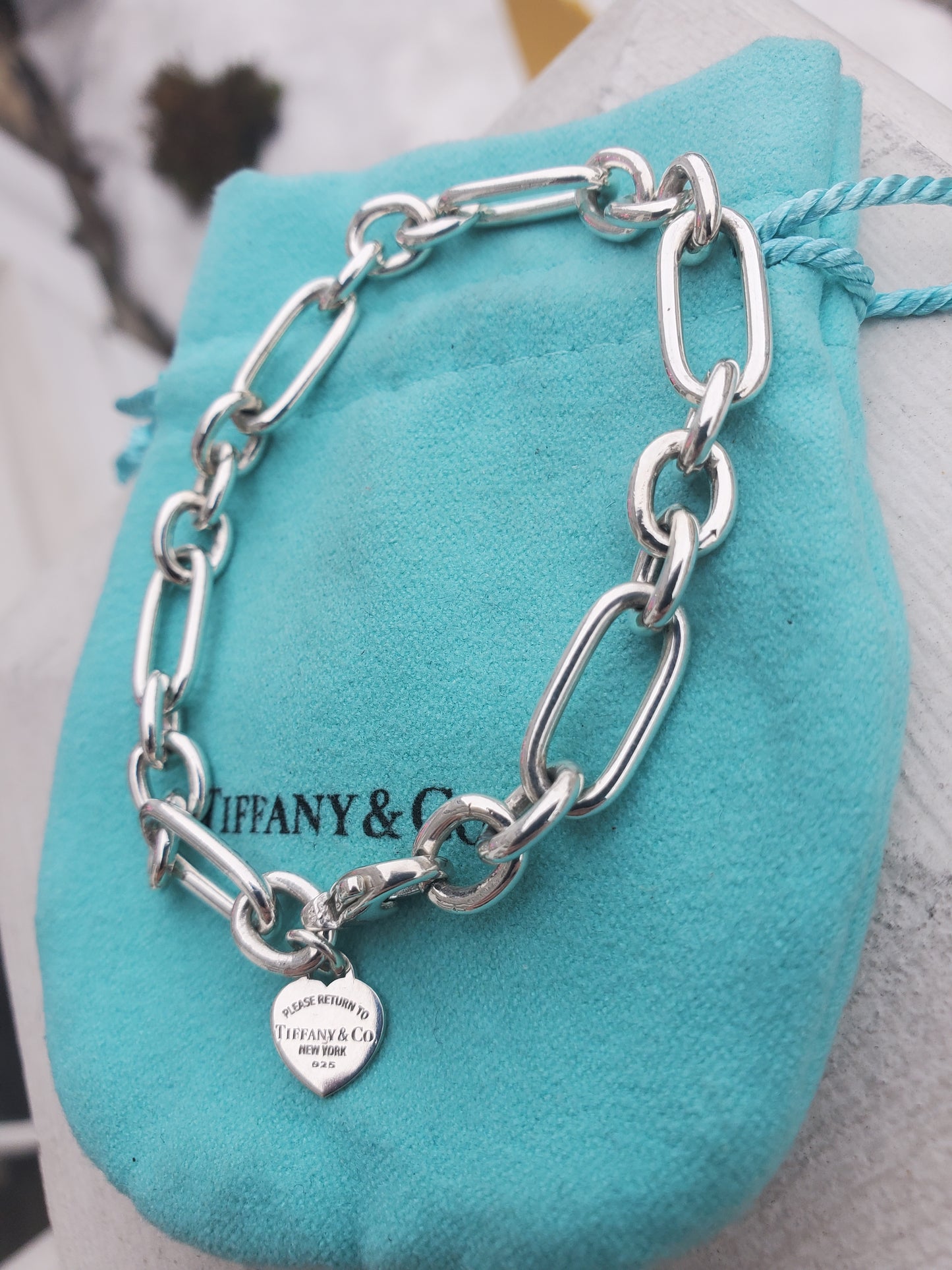 925 Sterling Silver Tiffany & Co. Paloma Picasso Paperclip link bracelet w/ Tiffany heart charm
