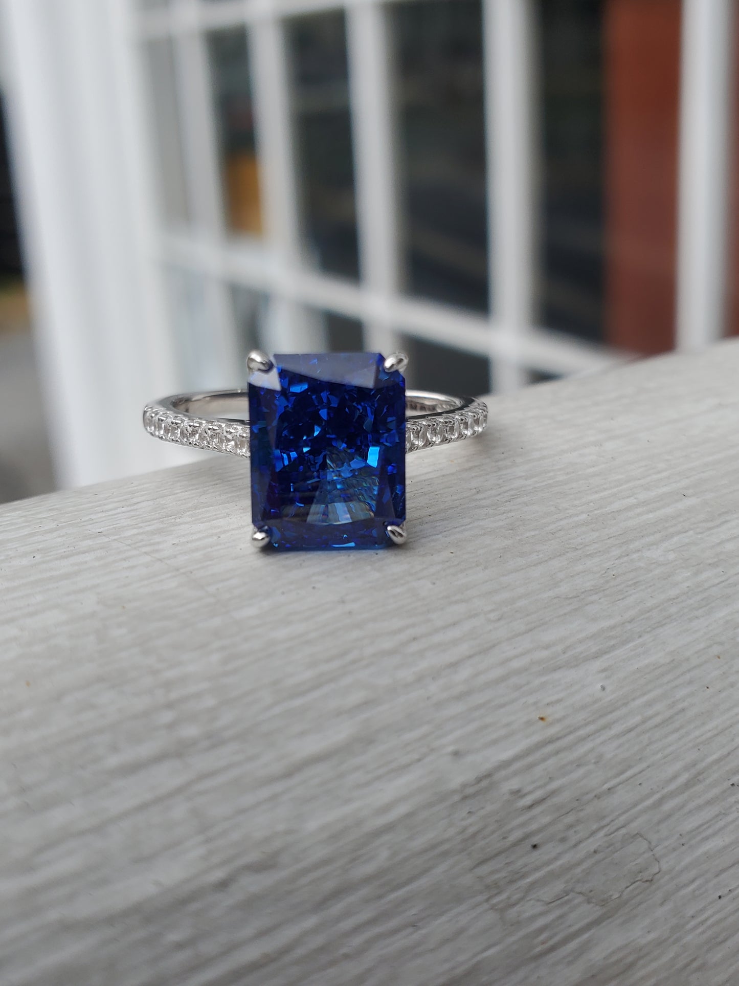 925 Sterling Silver "Frozen Elegance" Simulated Tanzanite and Zirconia Statement Ring