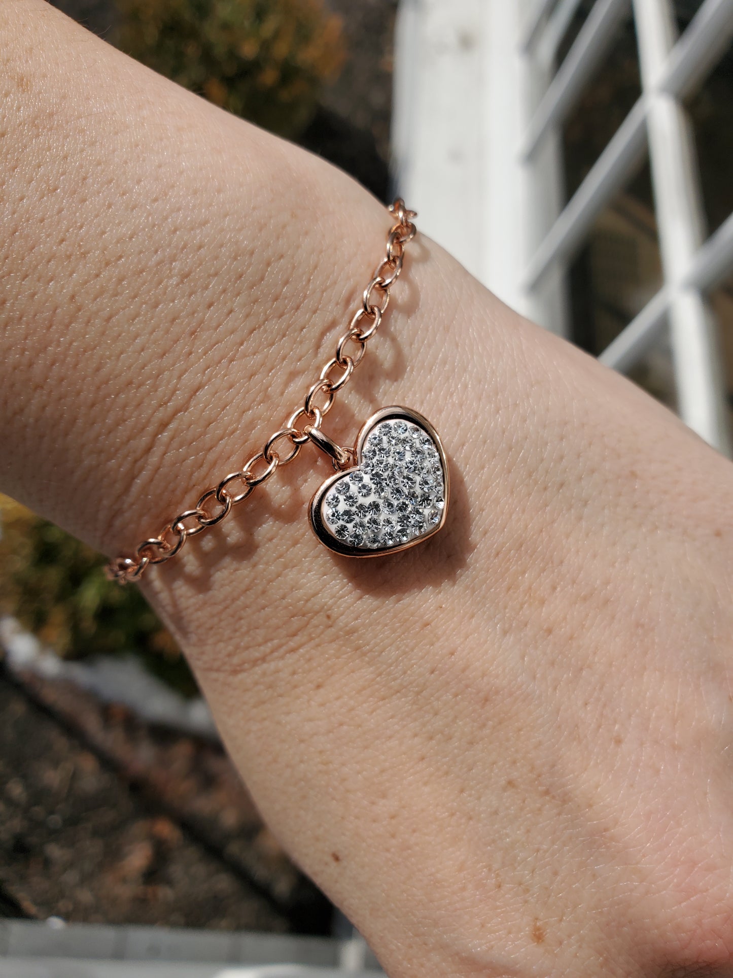 925 Sterling Silver Designer JCM Vermeil Sparkling Dangle Heart Bracelet