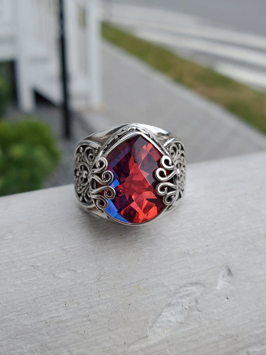925 Sterling Silver Designer Sarda Volcanic Quartz Filagre Ring