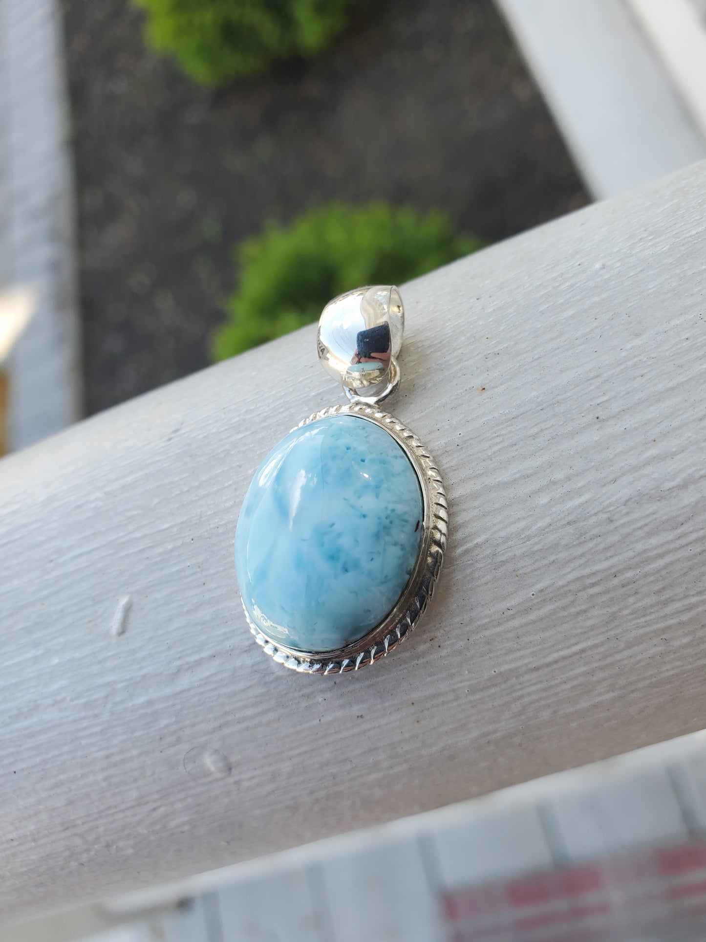 925 Sterling Silver Oval Larimar Bezel Set Charm Pendant