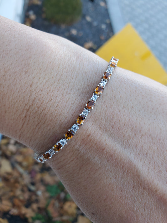 925 Sterling Silver Citrine Zirconia CZ Tennis Bracelet