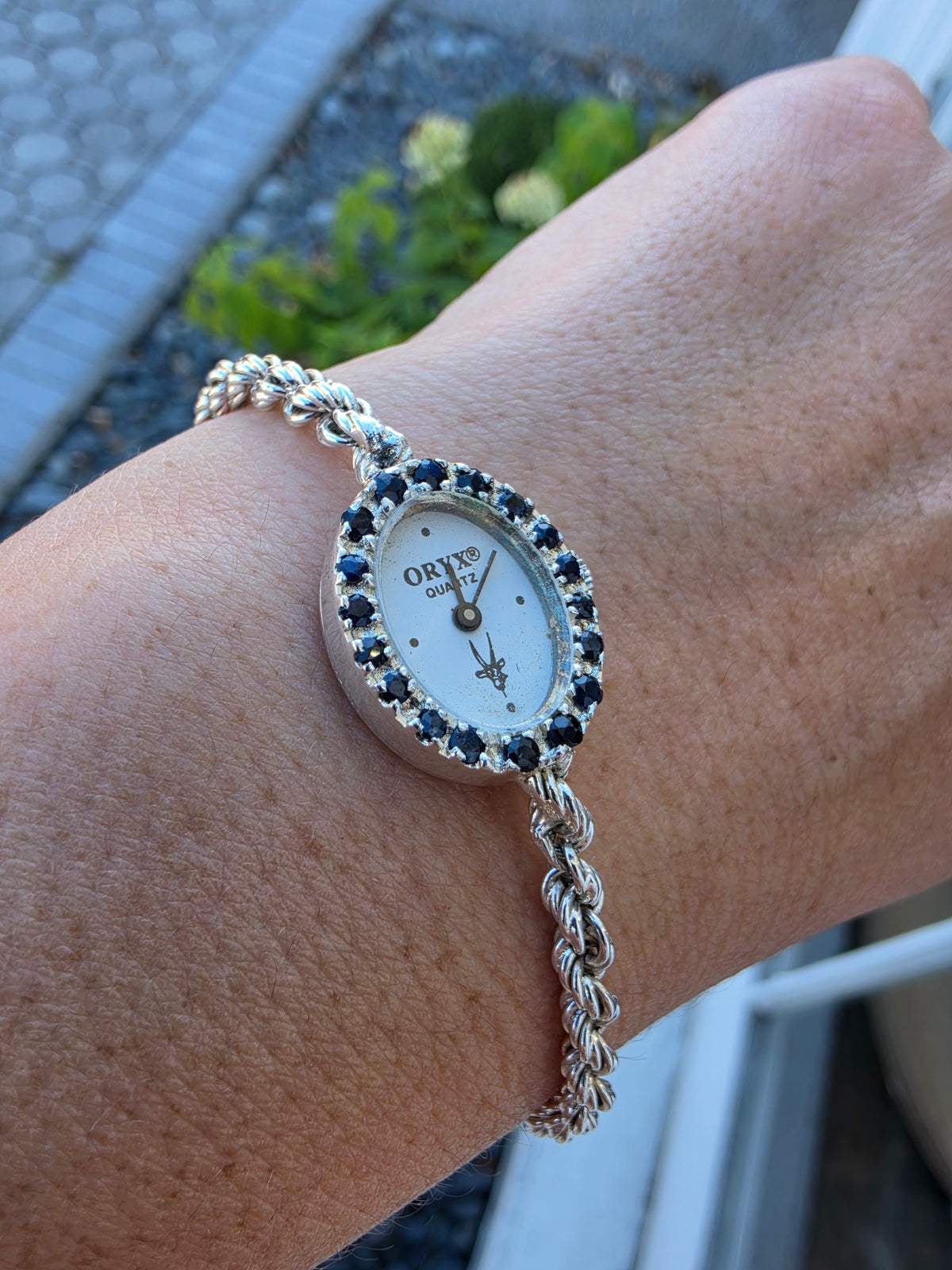 925 Sterling Silver Designer Oryx Natural Sapphire Bezel Rope Bracelet Watch