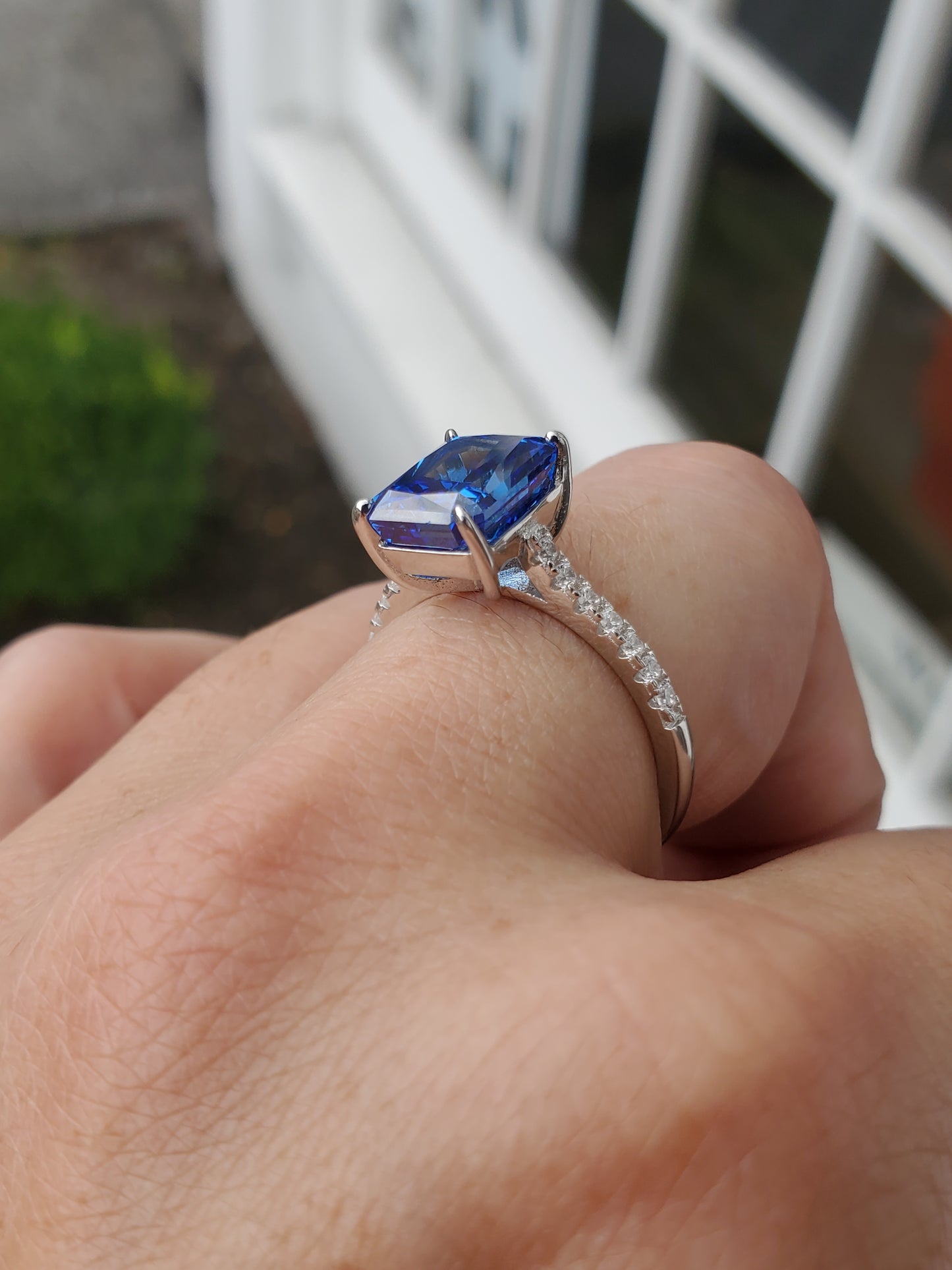925 Sterling Silver "Frozen Elegance" Simulated Tanzanite and Zirconia Statement Ring