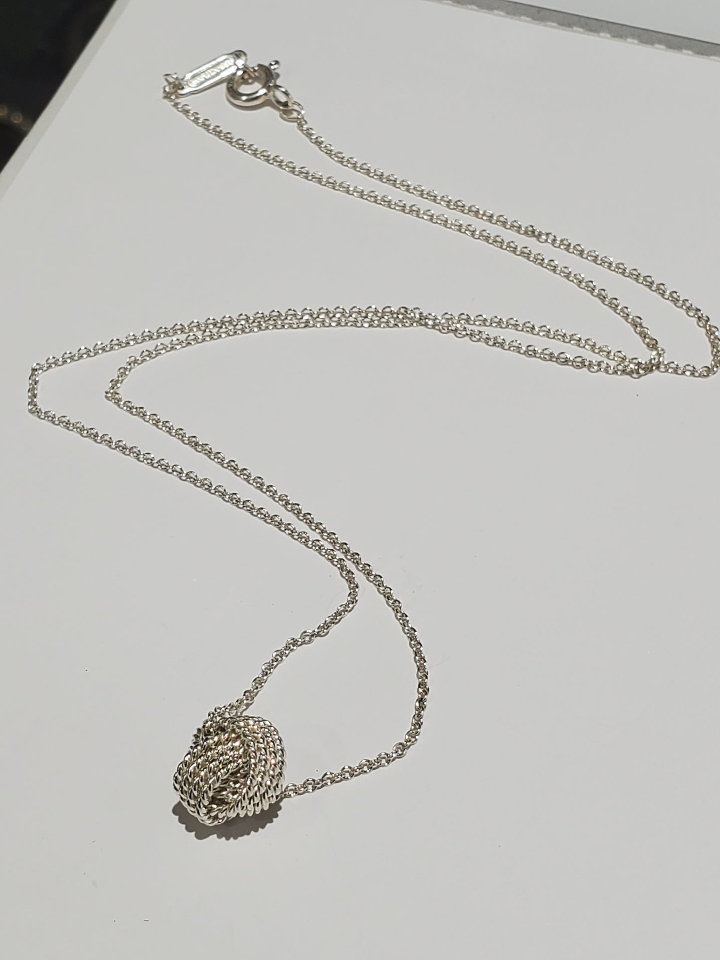 925 Sterling Silver Tiffany & Co. Somerset Mesh Love Knot Twist Pendant Necklace