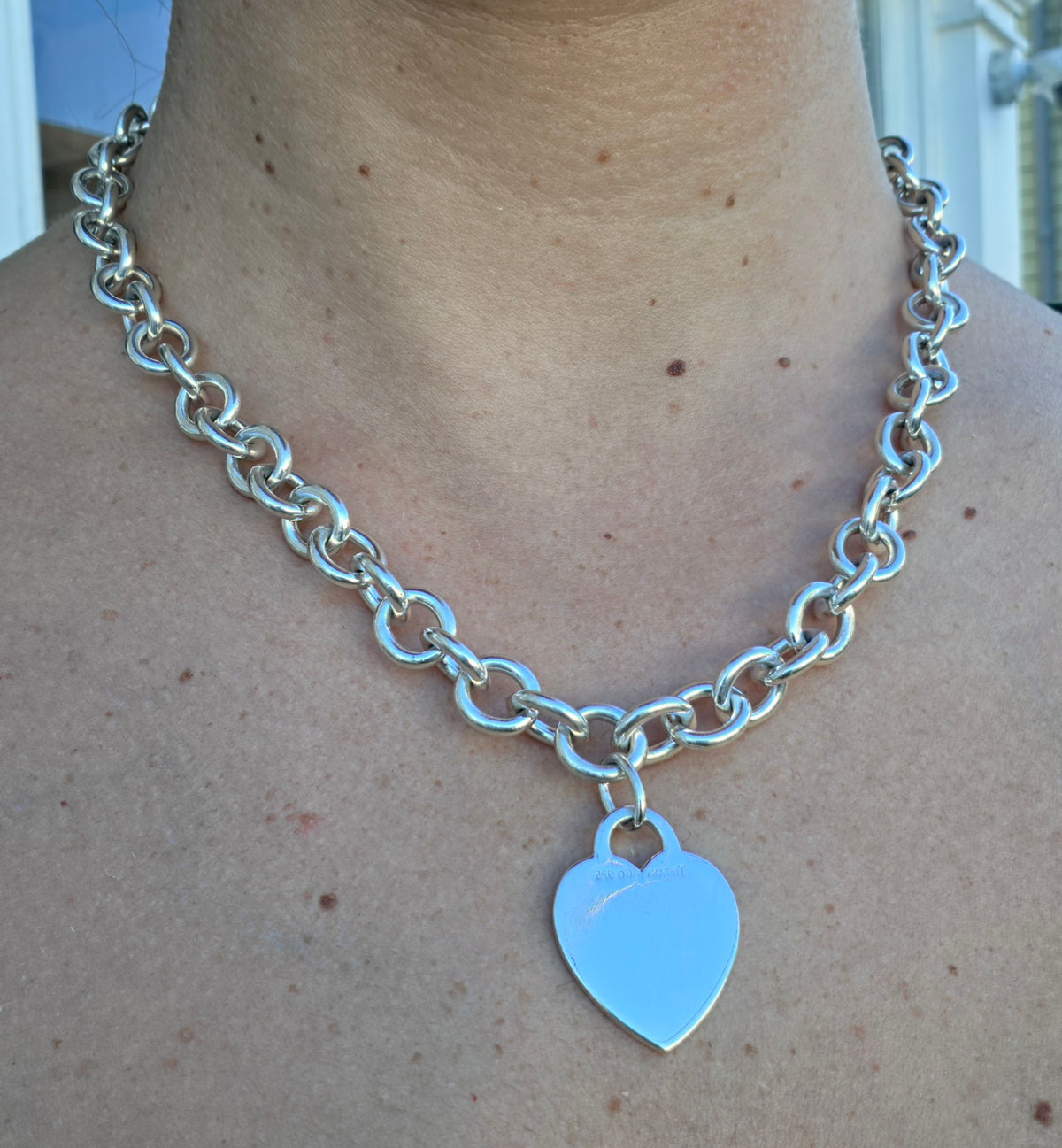 925 Sterling Silver Tiffany & Co. dangle heart tag chain link necklace