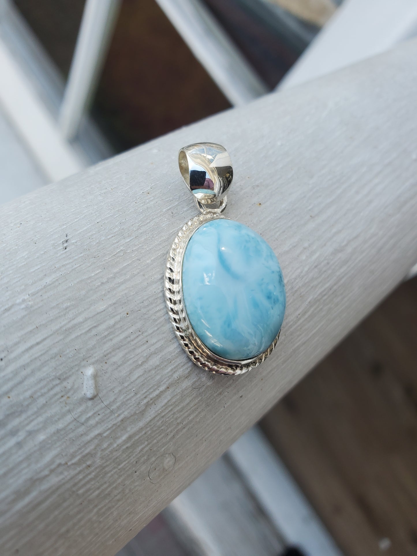 925 Sterling Silver Oval Larimar Bezel Set Charm Pendant