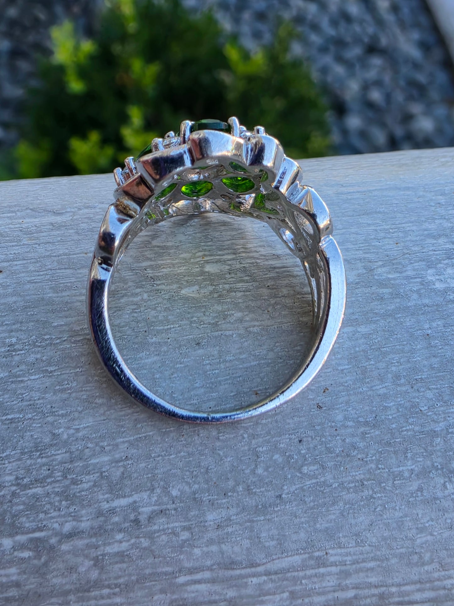 925 Sterling Silver Chrome Diopside  Cluster Ring