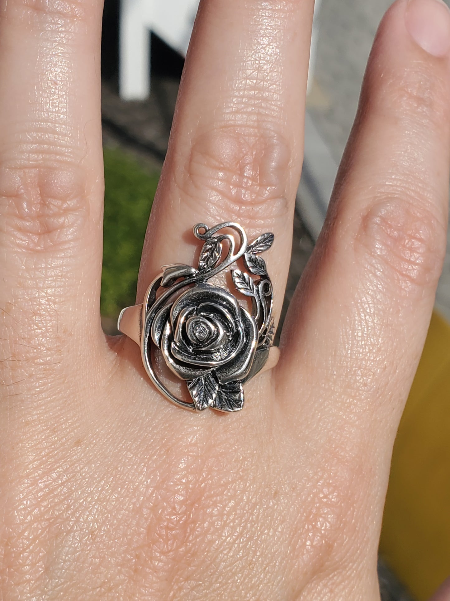 925 Sterling Silver Large Oxydized Blooming Rose 🌹 Ring