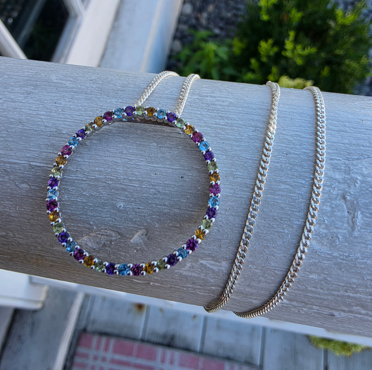 925 Sterling Silver Circle of Life Multi-Color Gemstone Necklace