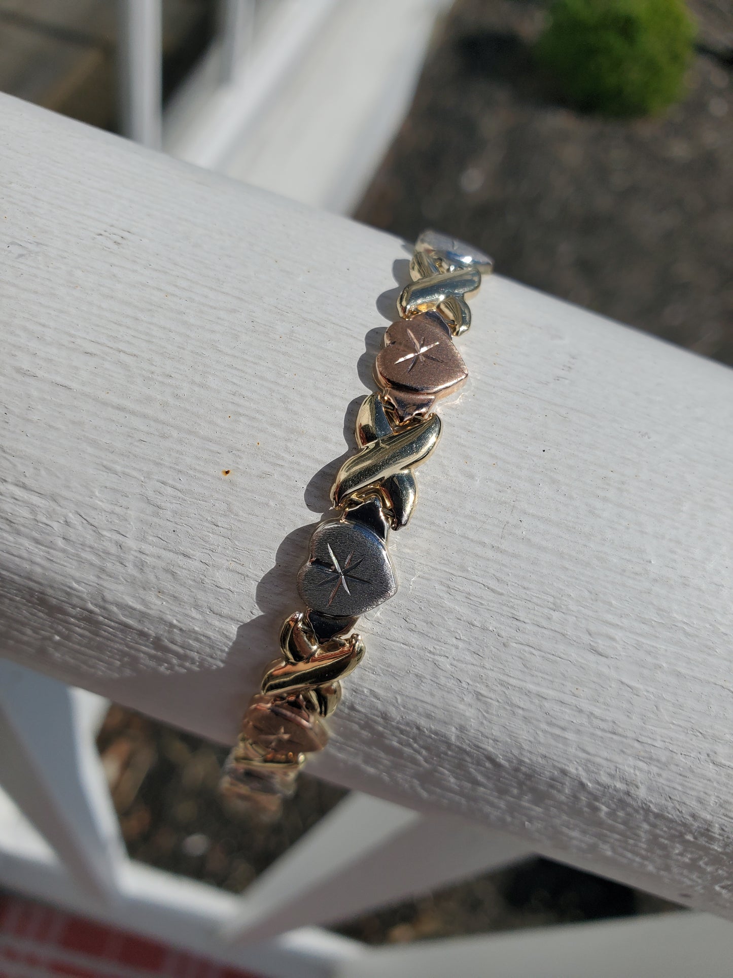14k Solid Gold Tri-color xoxo hugs and kisses bracelet