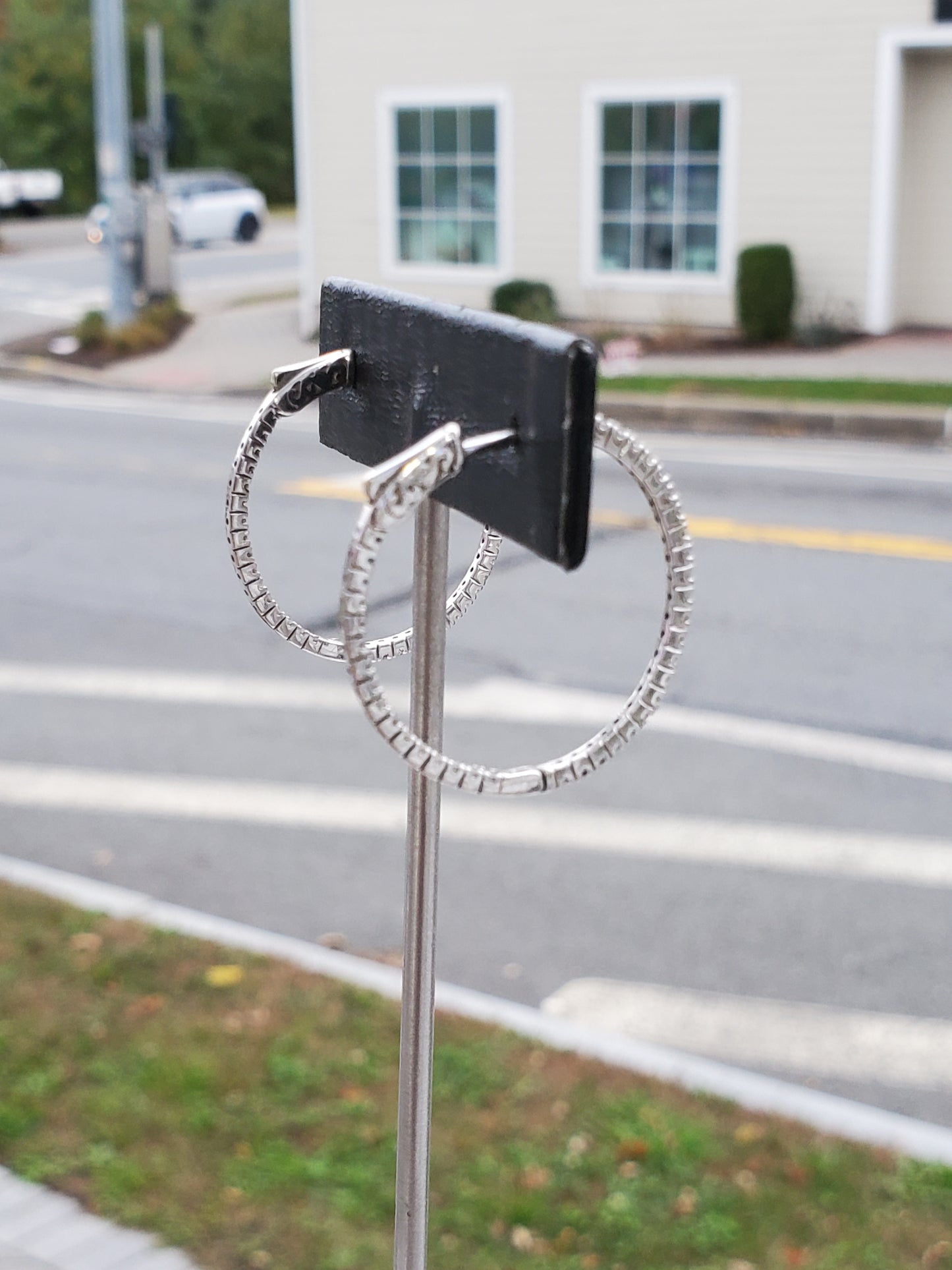 925 Sterling Silver 25mm CZ Zirconia Hoop Earrings