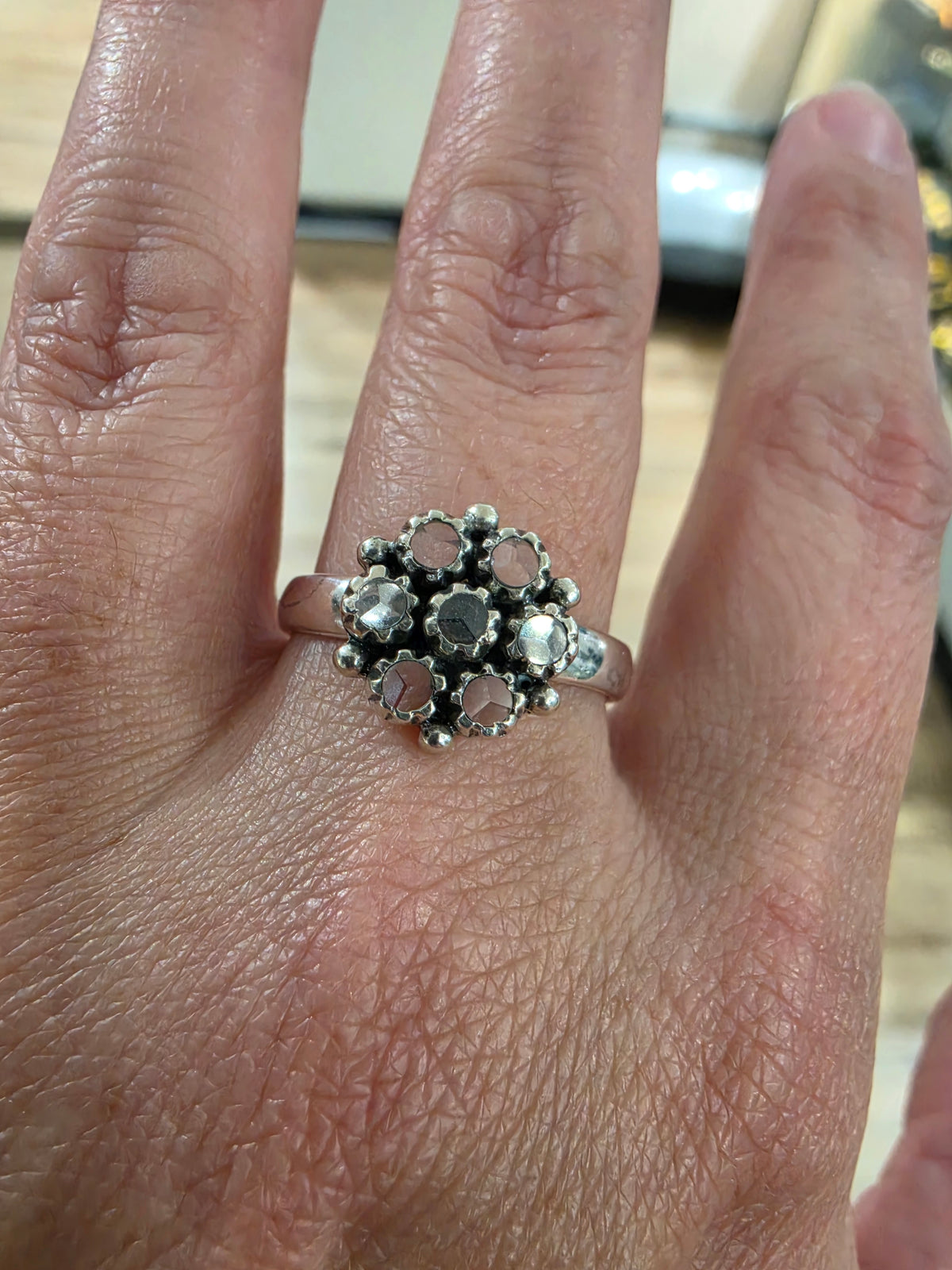 925 Sterling Silver Rock Crystal Floral Cluster Ring
