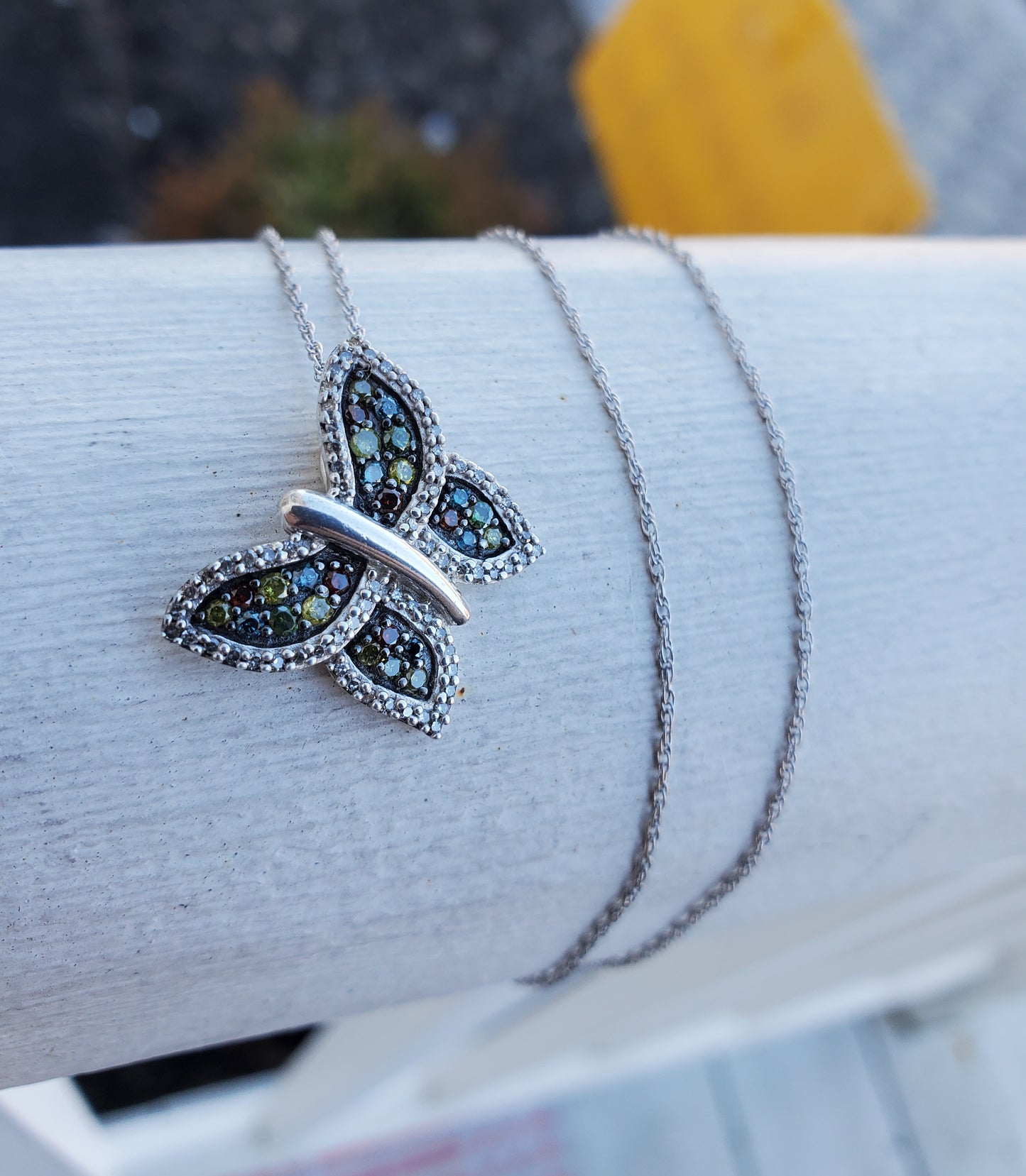 925 Sterling Silver 1tcw Multi-Color Diamond Butterfly Necklace