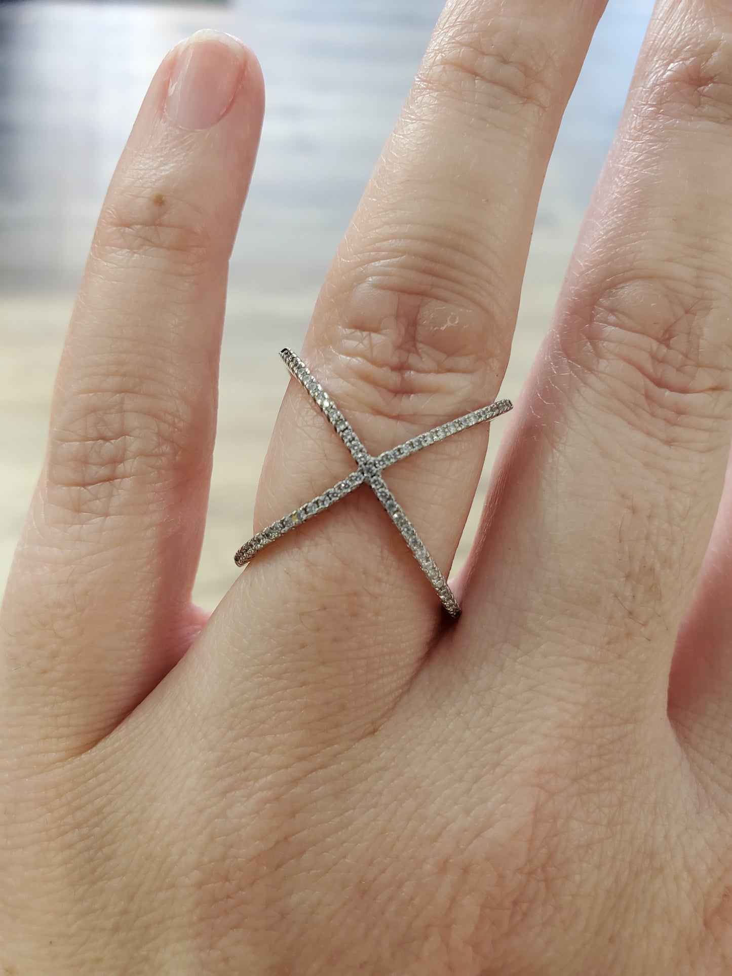 925 Sterling Silver Classic Cz Crossover Band Ring