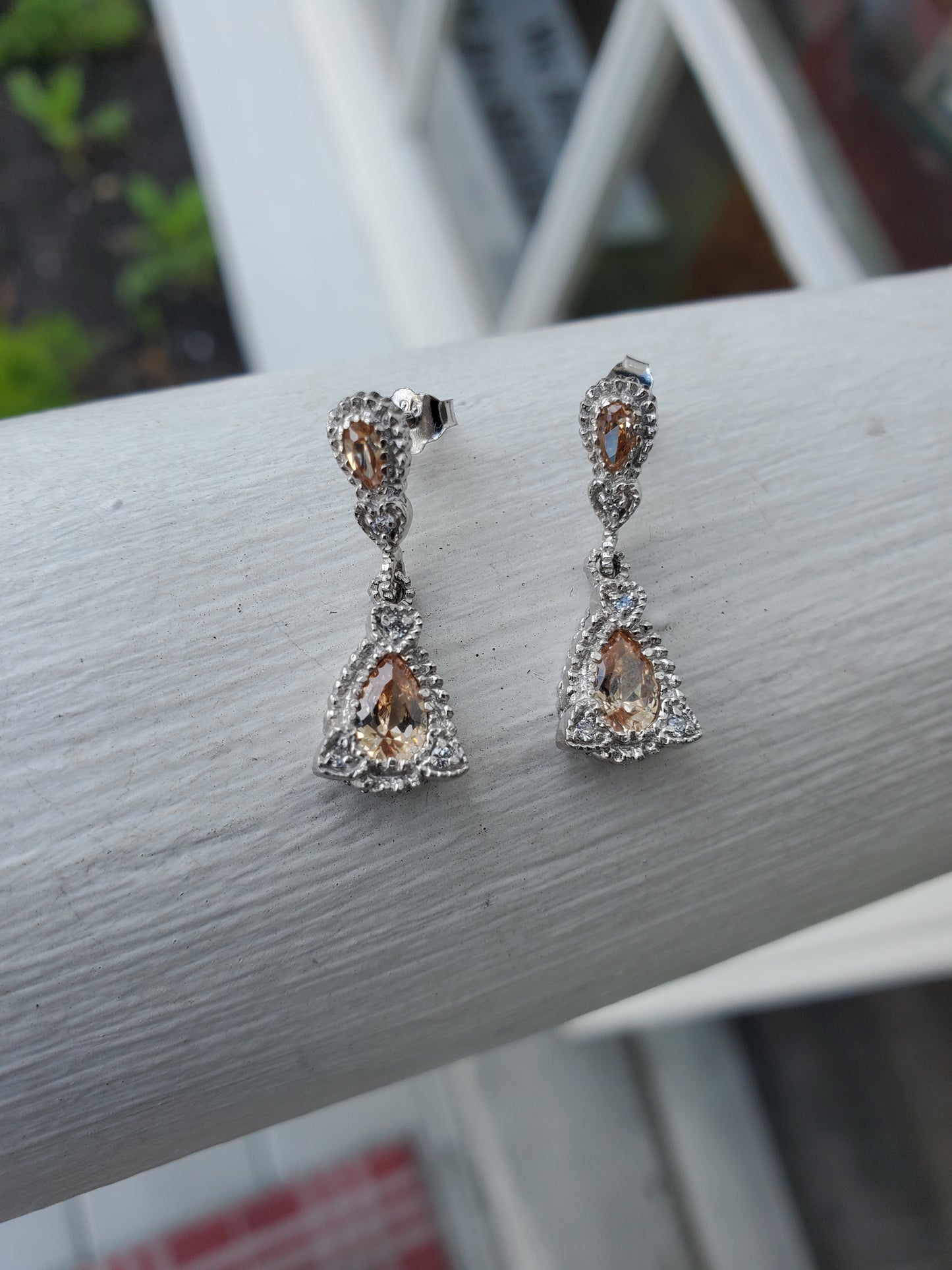 925 Sterling Silver Petite Chandelier Champagne Zirconia Teardrop Earrings