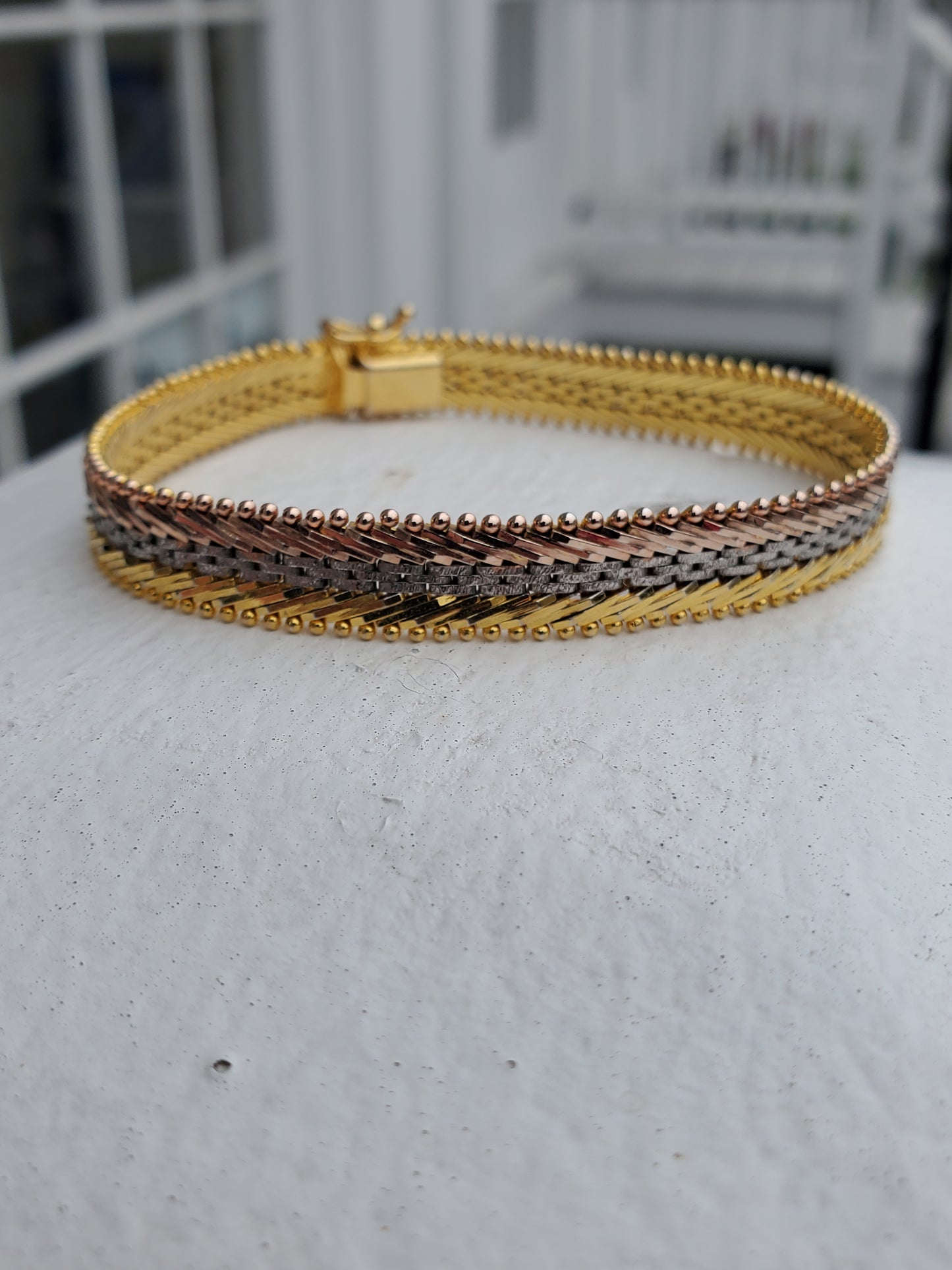 925 Sterling Silver Tri-color Riccio Chevron Link Bracelet