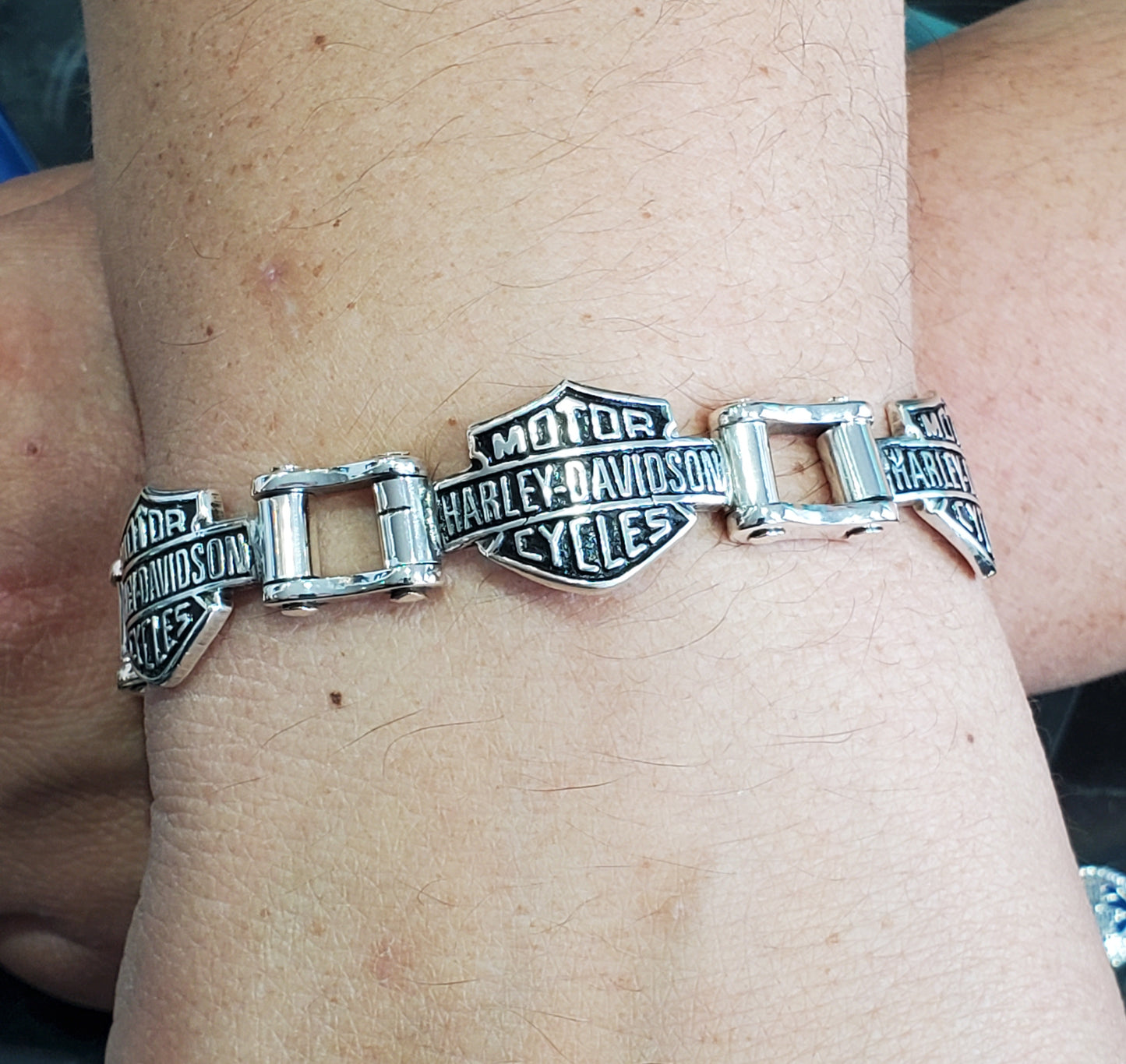 925 Sterling Silver Harley Davidson Shield Logo Motorcycle Biker Bracelet