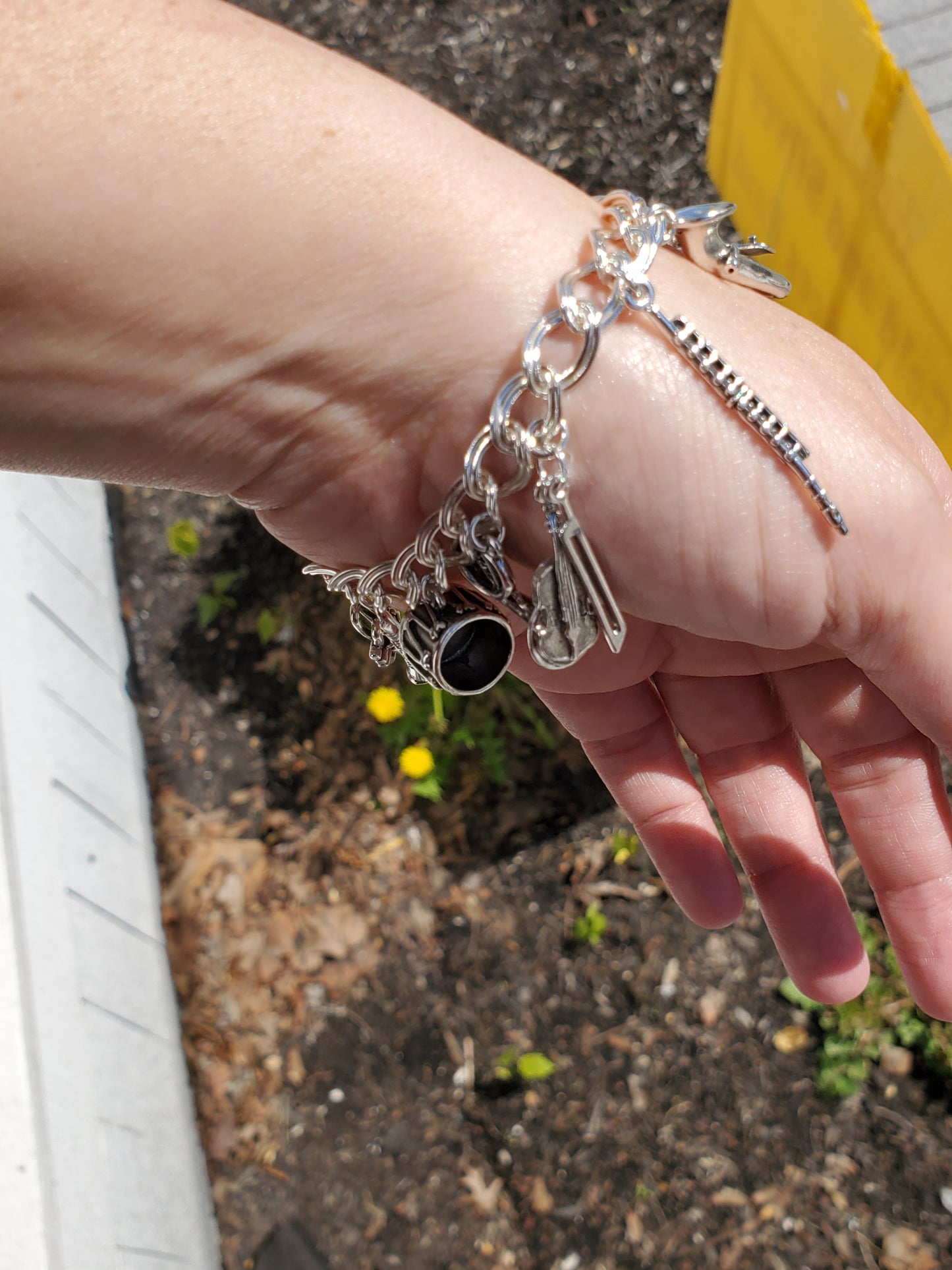 925 Sterling Silver Vintage 3D Musical Instrument Charm Bracelet