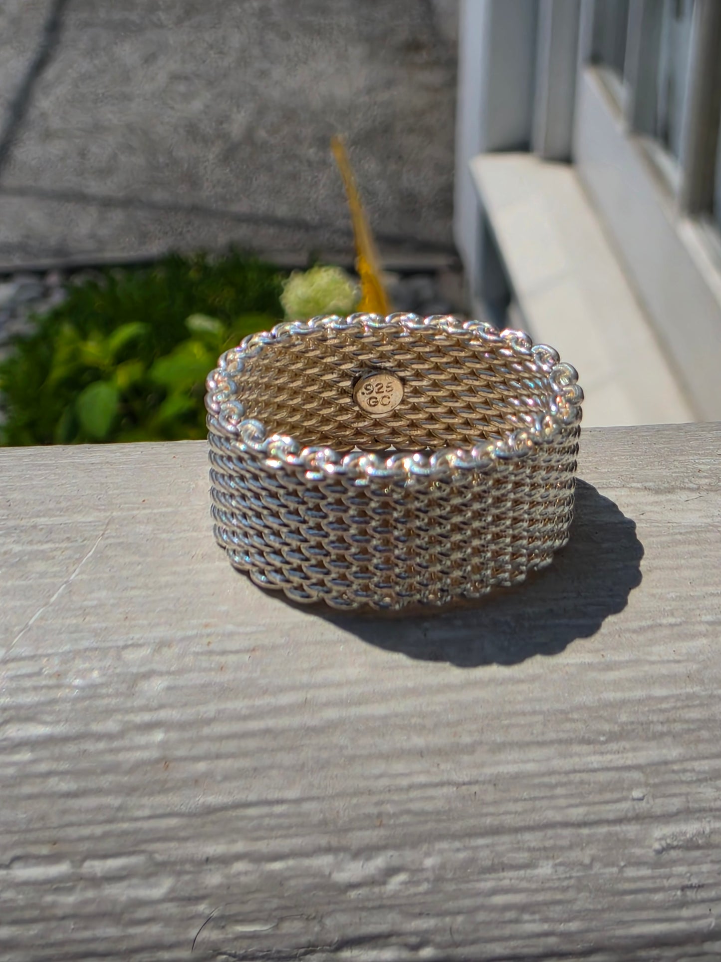 925 Sterling Silver Tiffany Style Sommerset Mesh Wide Band Ring