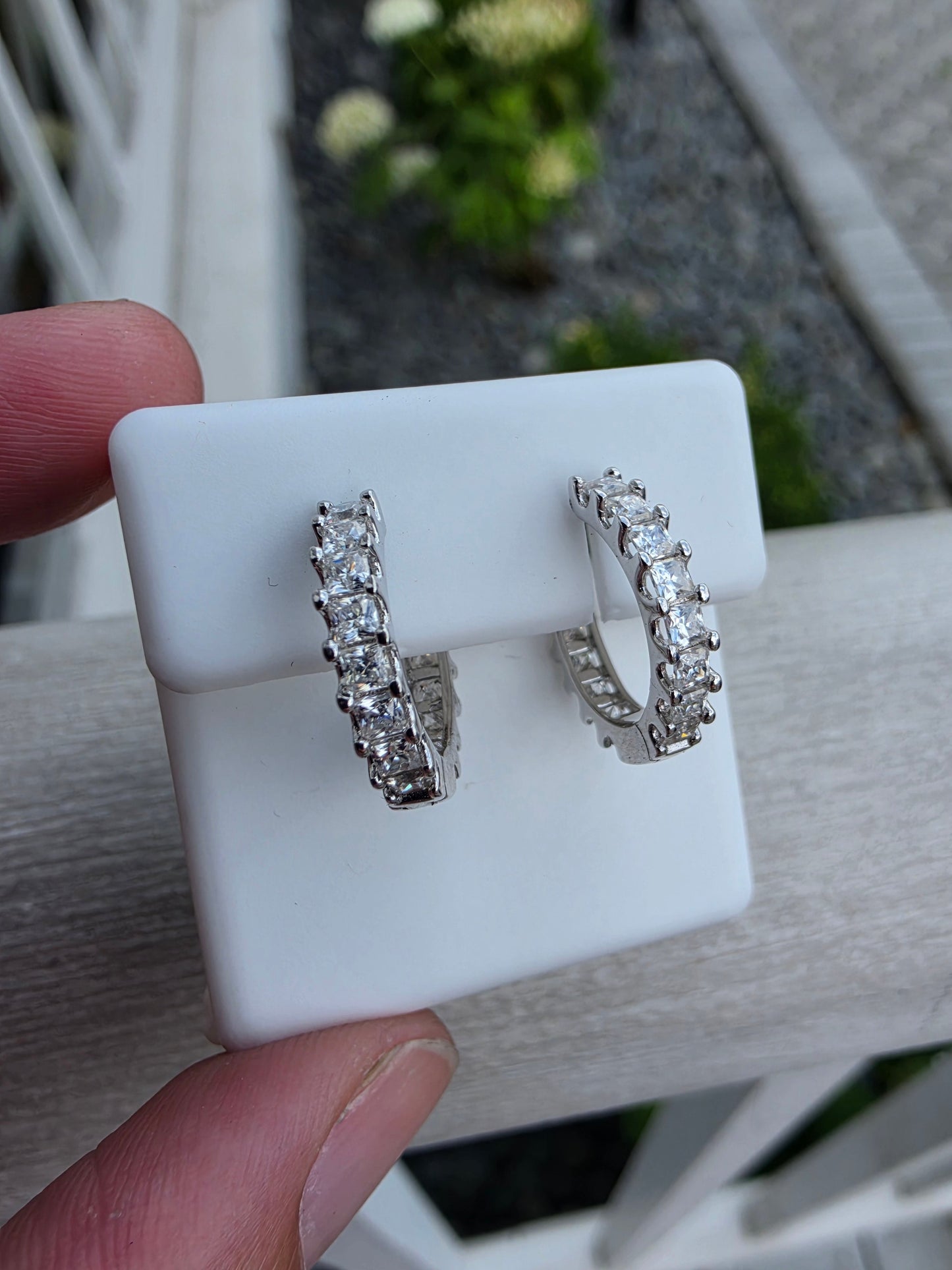 925 Sterling Silver Princess Cut Moissanite Huggie Hoop Earrings
