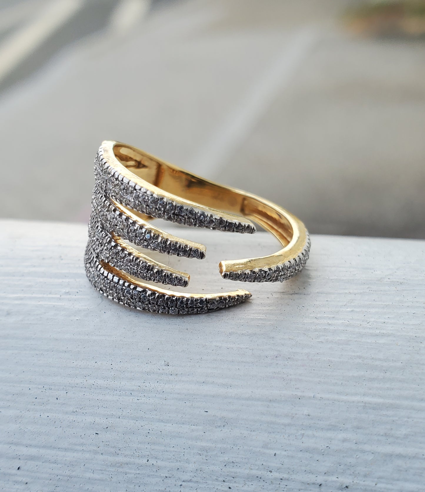 925 Sterling Silver Vermeil Captured Glam Micro Pave Zirconia Grid Ring