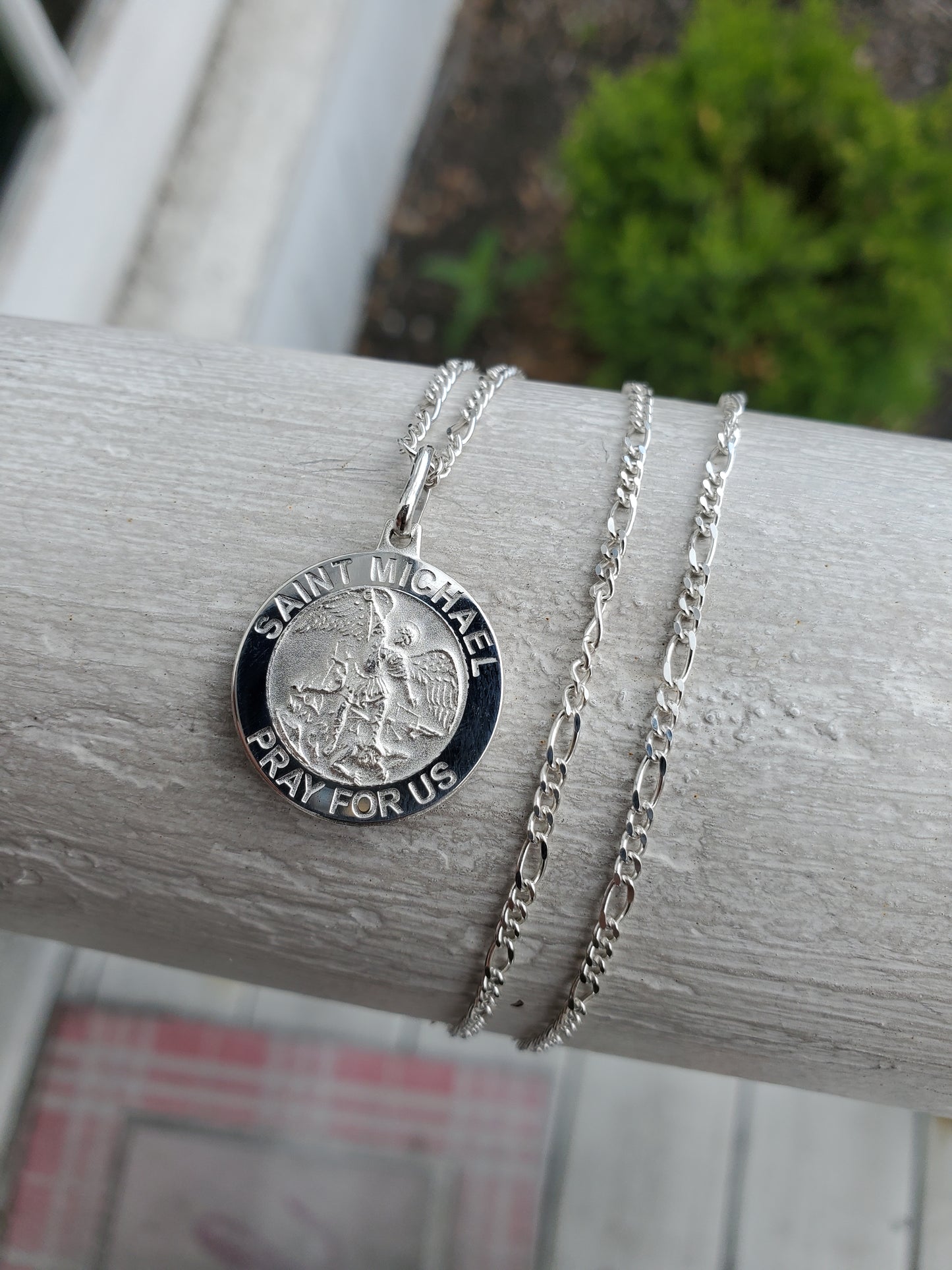 925 Sterling Silver Saint Michael Miraculous Metal Charm w/ 22" Figaro Link Chain