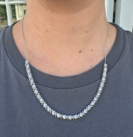 925 Sterling Silver XOXO Hugs & Kisses Natural Diamond Tennis Chain Necklace