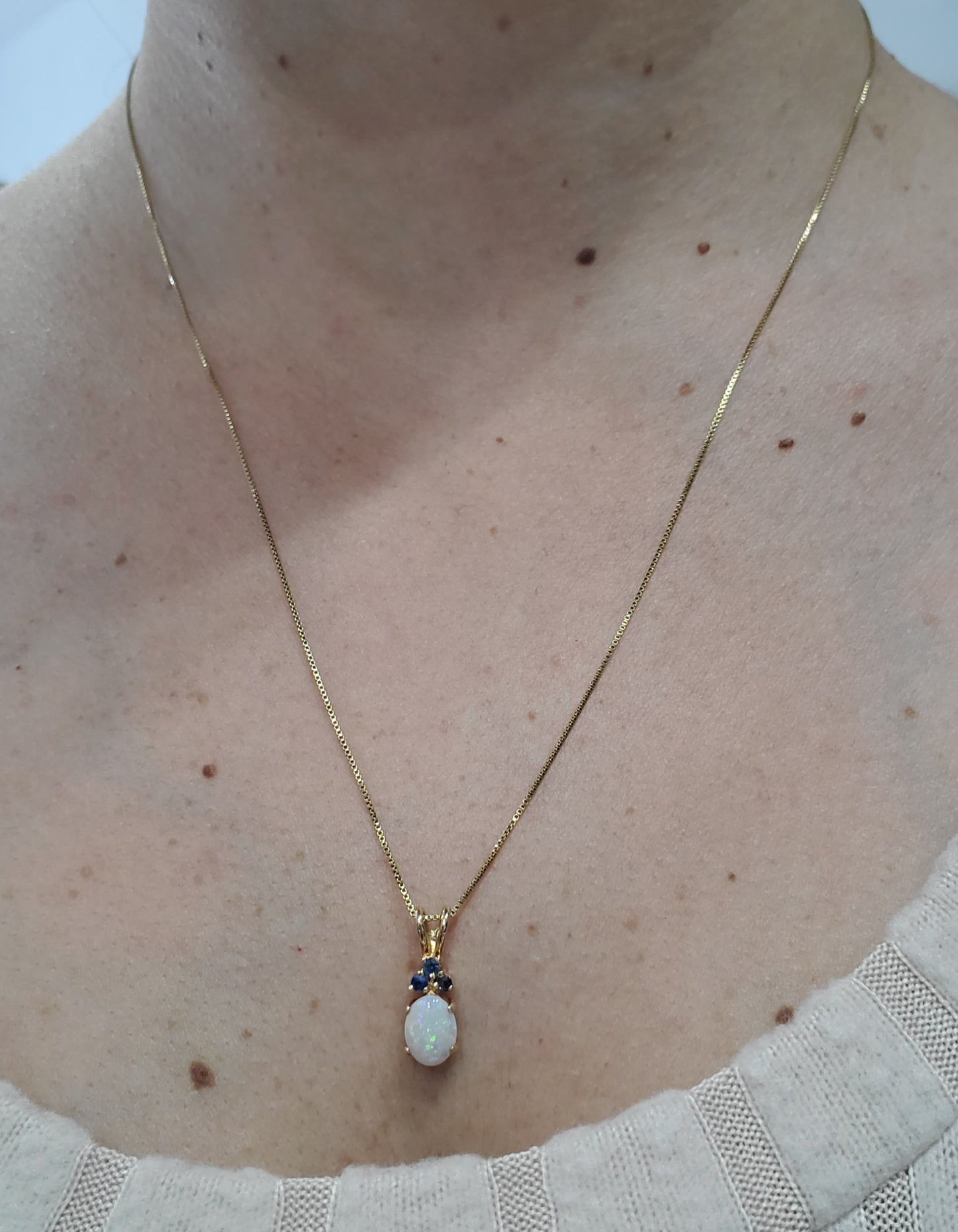 925 Sterling Silver Vermeil Natural Sapphire & Opal Pendant Necklace