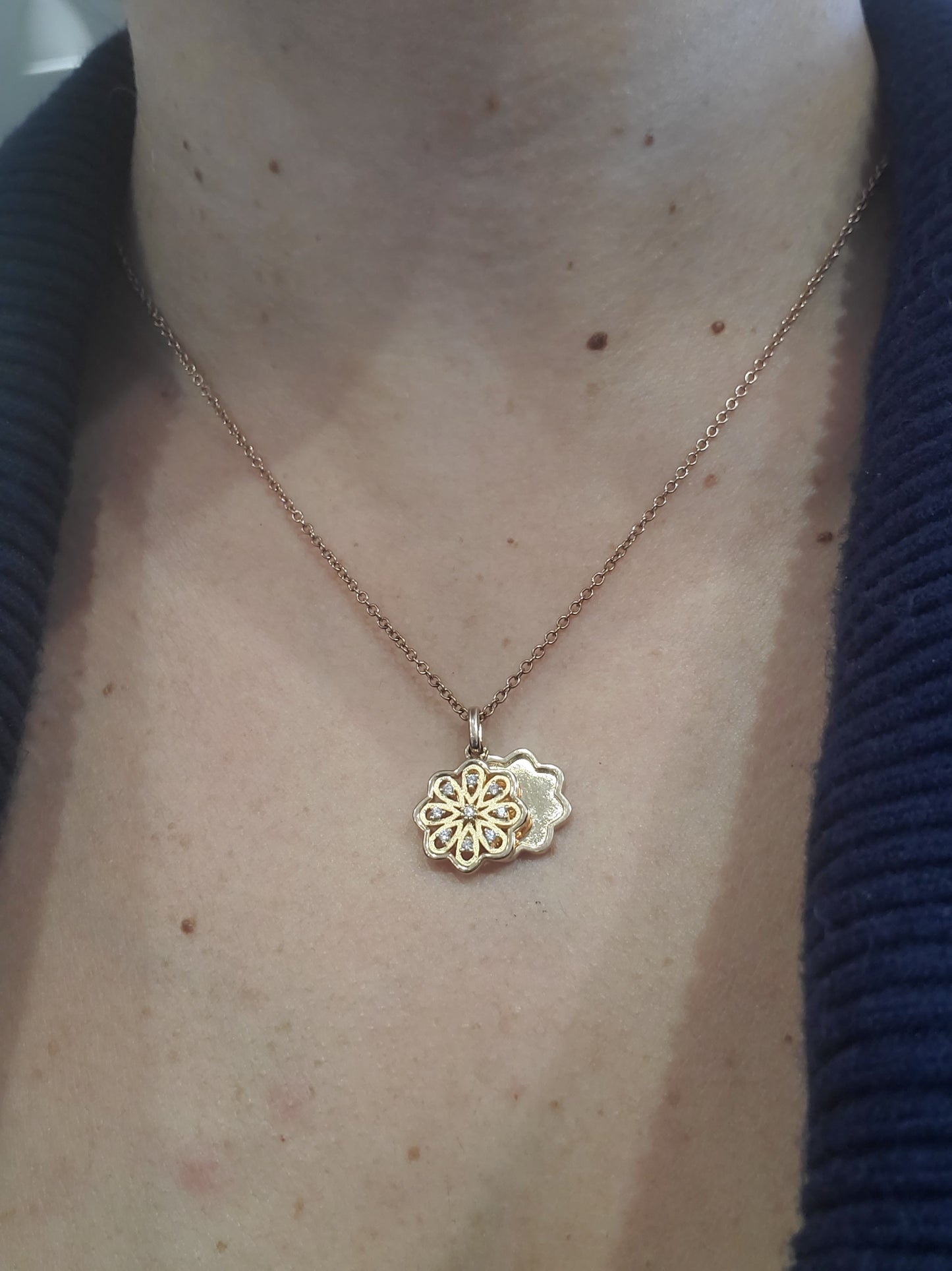 925 Sterling Silver Rose Vermeil Designer "With You" floral zirconia necklace