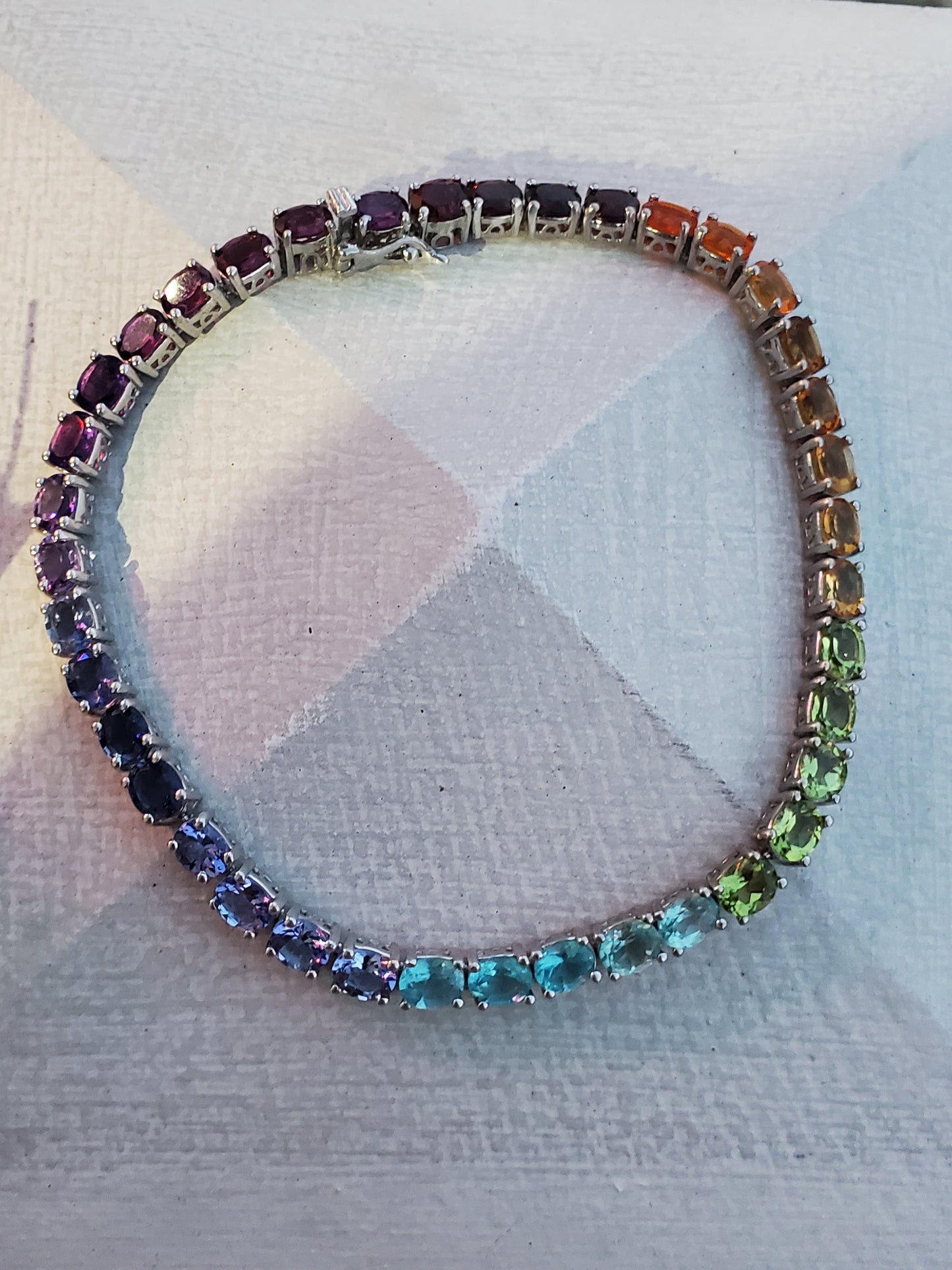 925 Sterling Silver Multi-Color Rainbow🌈 Gemstone Tennis Bracelet 8"