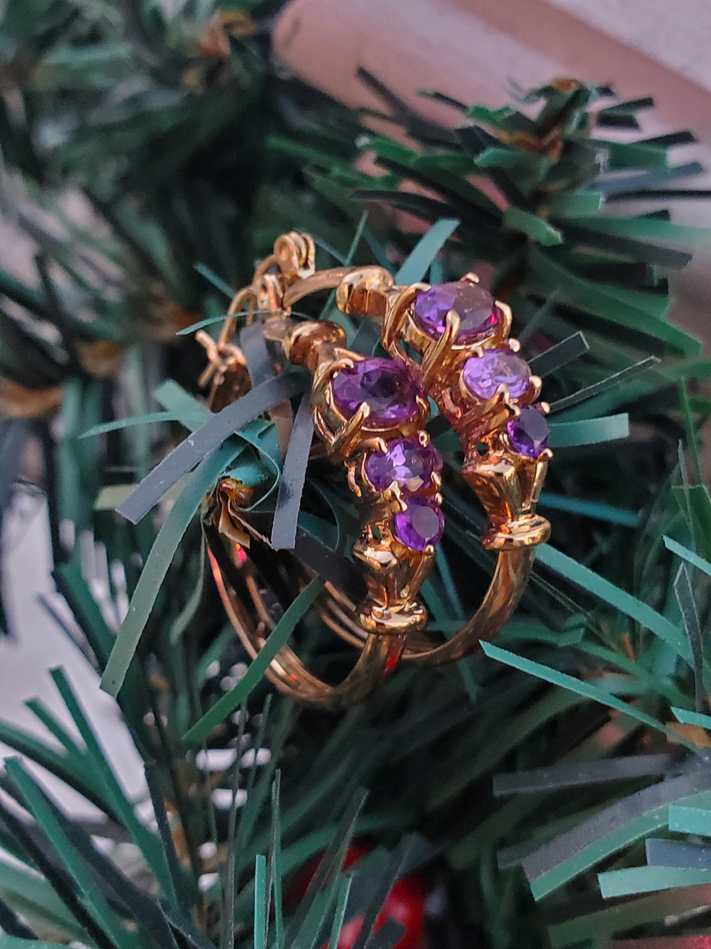 14k Solid Gold Natural Amethyst Hoop Earrings