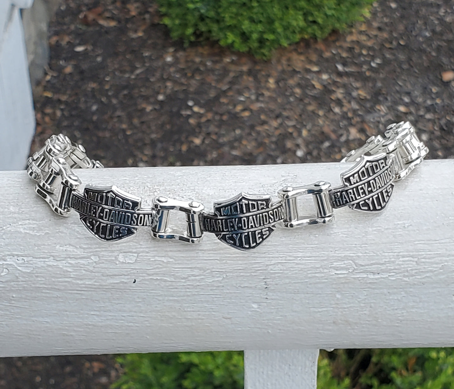 925 Sterling Silver Harley Davidson Shield Logo Motorcycle Biker Bracelet