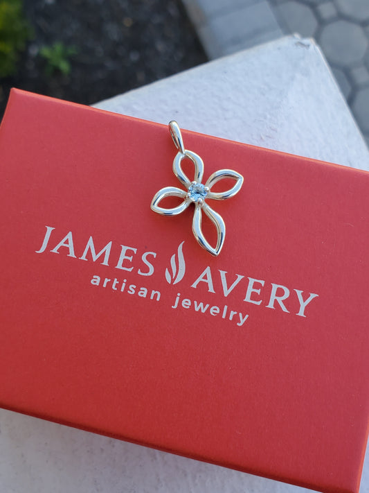 925 Sterling Silver Designer James Avery Aquamarine Cross Pendant Charm Necklace