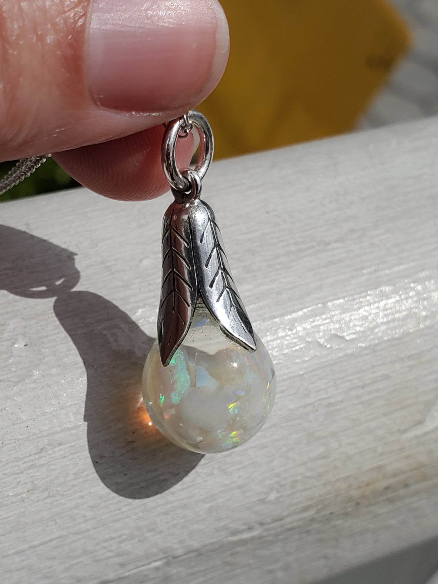 925 Sterling Silver Vintage Glass Floating Opal Necklace